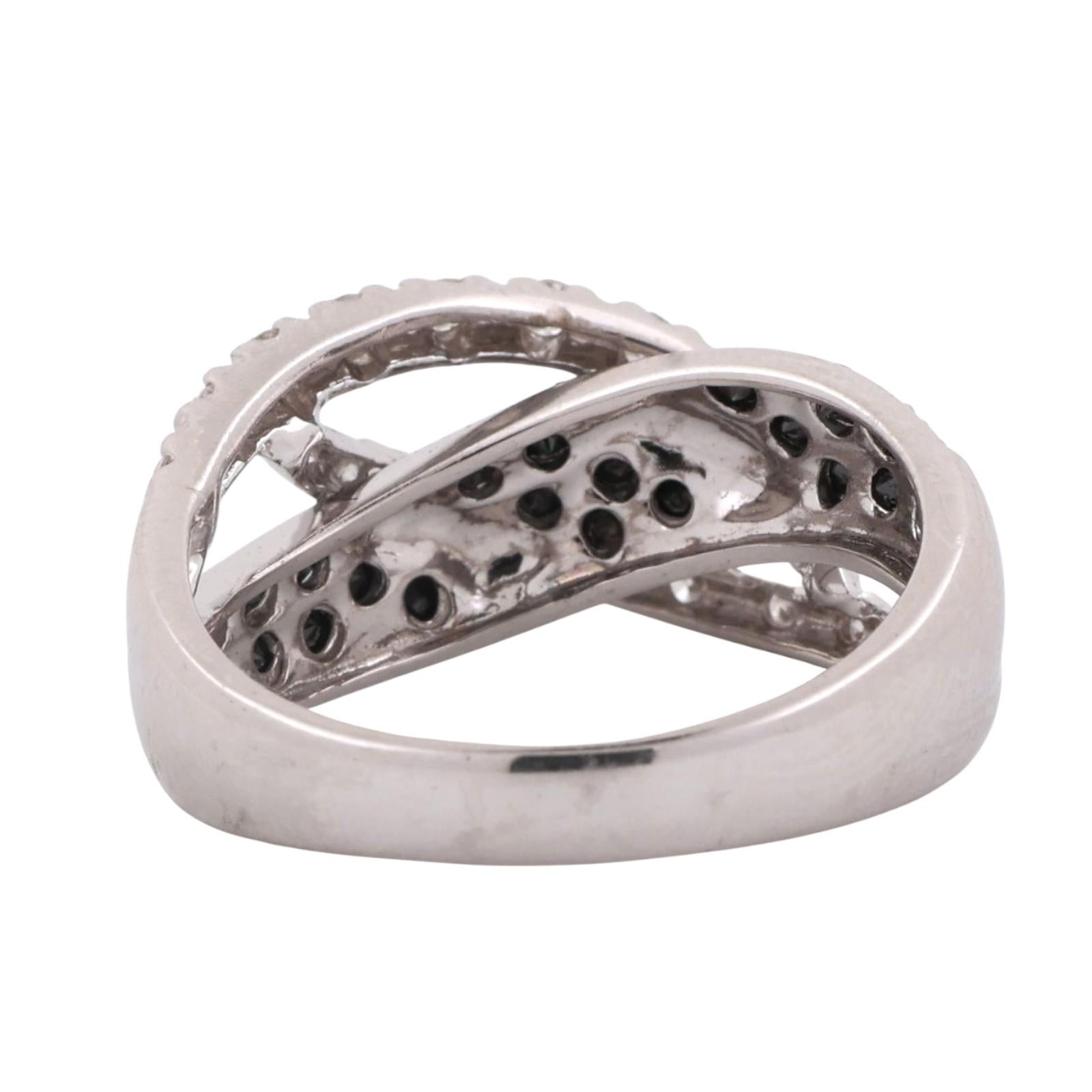 1.00 TW Black White Diamond Crossover Ring 14K White Gold Size 8 Estate