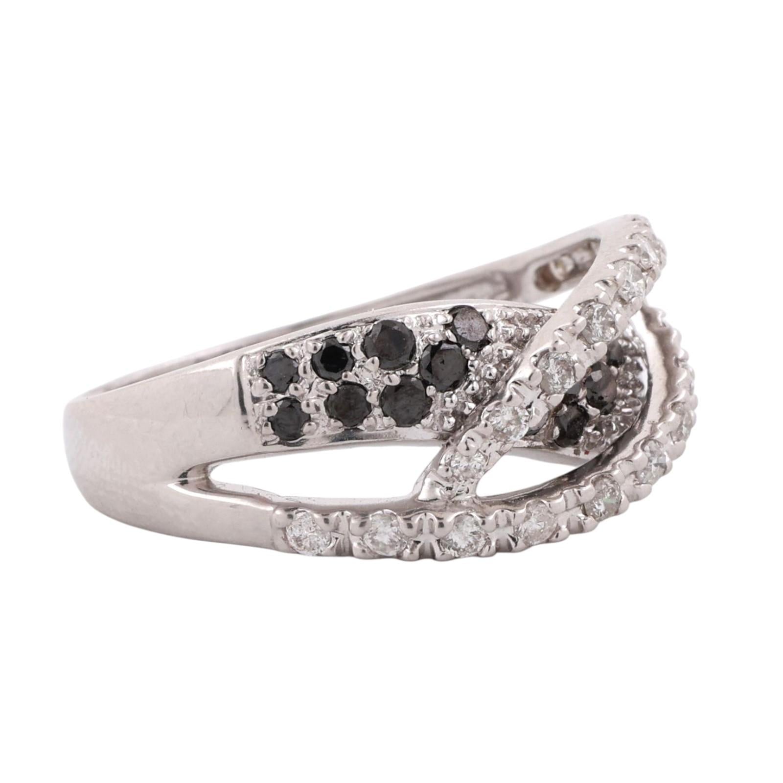 1.00 TW Black White Diamond Crossover Ring 14K White Gold Size 8 Estate