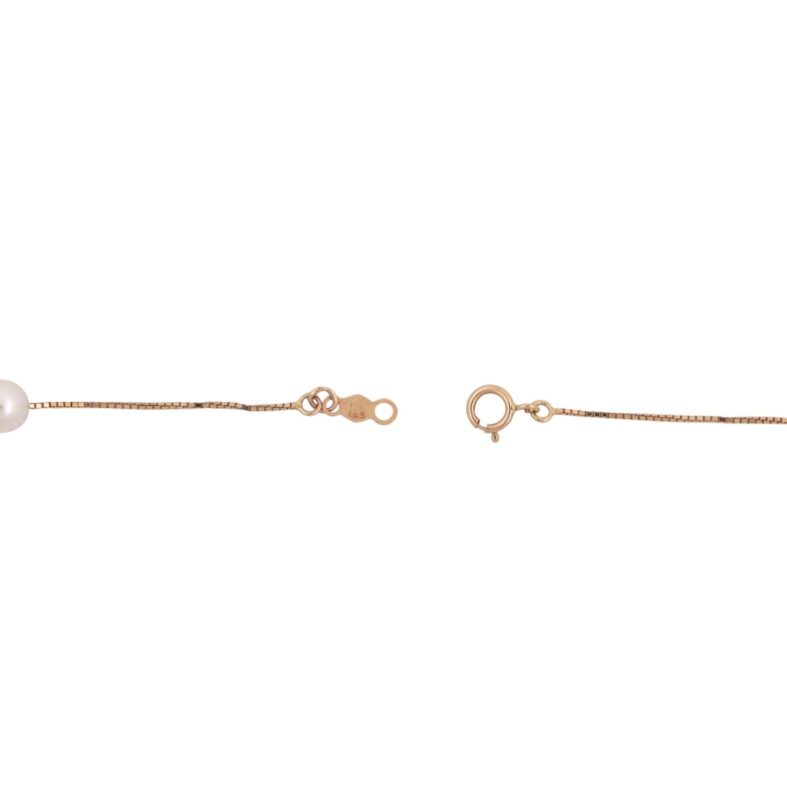 Cultured Akoya Pearl Station Necklace 14K Yellow Gold Box Chain 17.25" Ladies