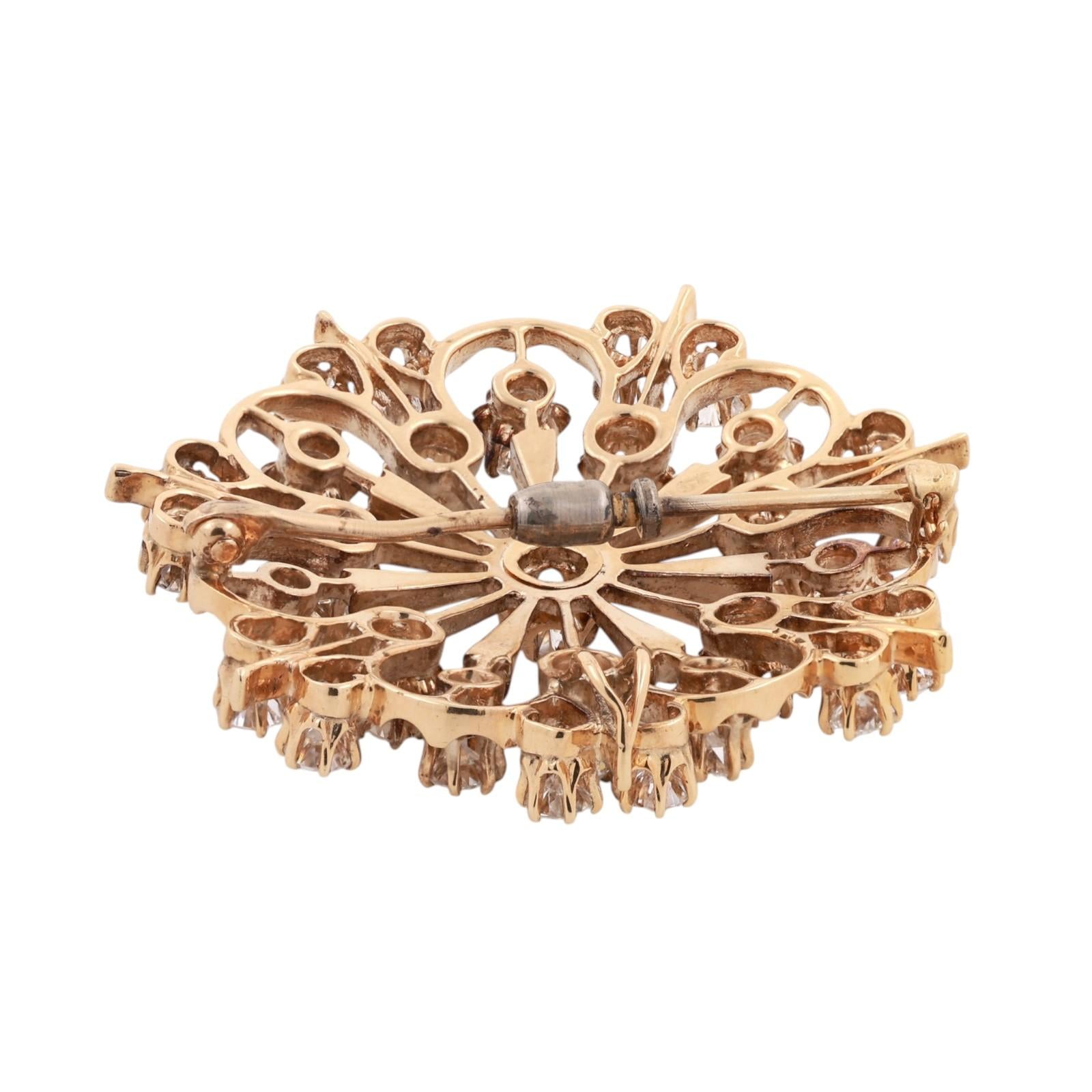Vintage Diamond Sunburst Brooch Pin Pendant Yellow Gold 4.80CTW Estate
