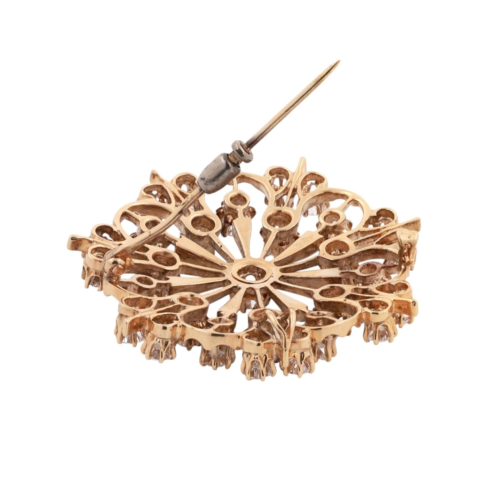 Vintage Diamond Sunburst Brooch Pin Pendant Yellow Gold 4.80CTW Estate