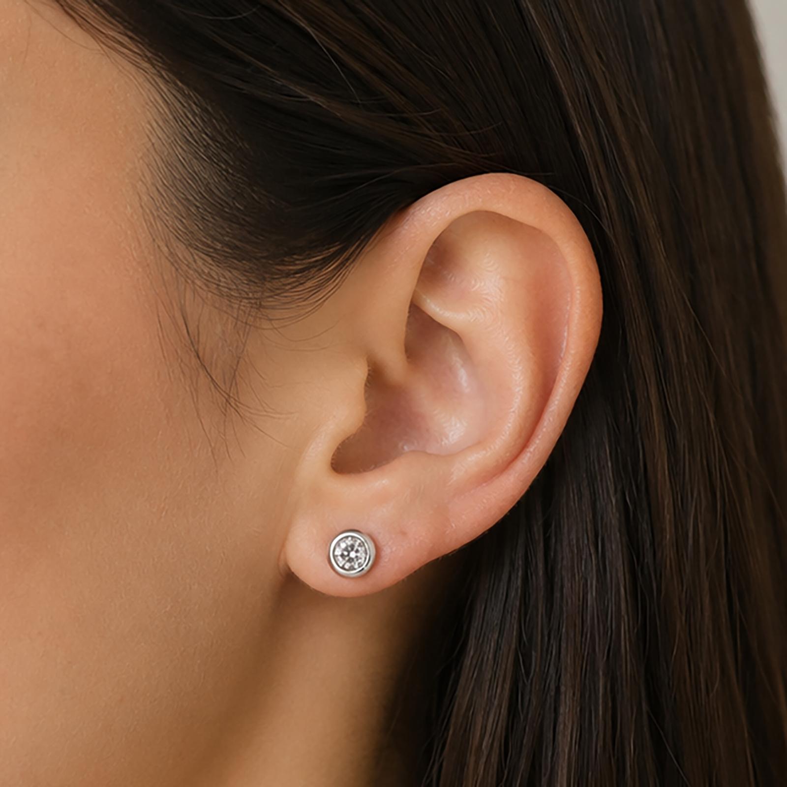 White Gold 0.80 CTW Natural Round Diamond Bezel Set Stud Earrings Platinum Backs
