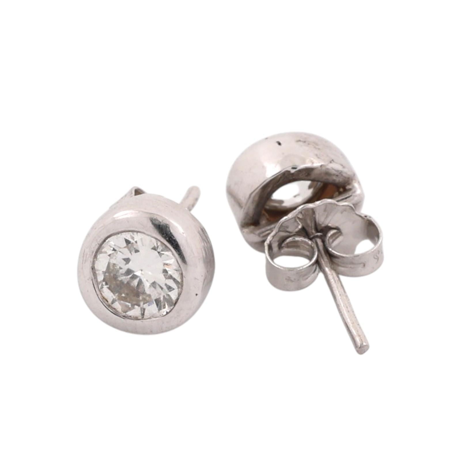 White Gold 0.80 CTW Natural Round Diamond Bezel Set Stud Earrings Platinum Backs