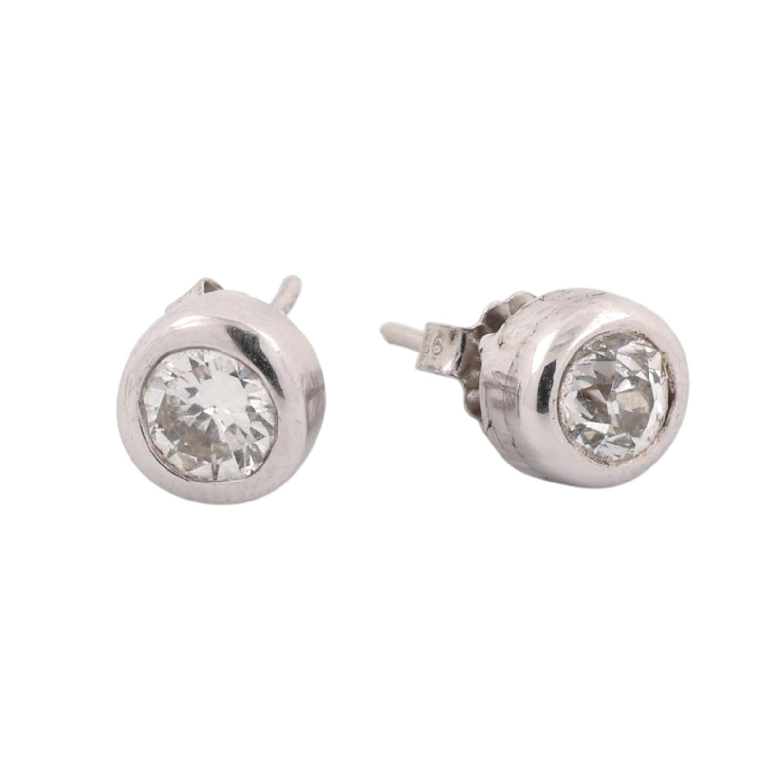 White Gold 0.80 CTW Natural Round Diamond Bezel Set Stud Earrings Platinum Backs
