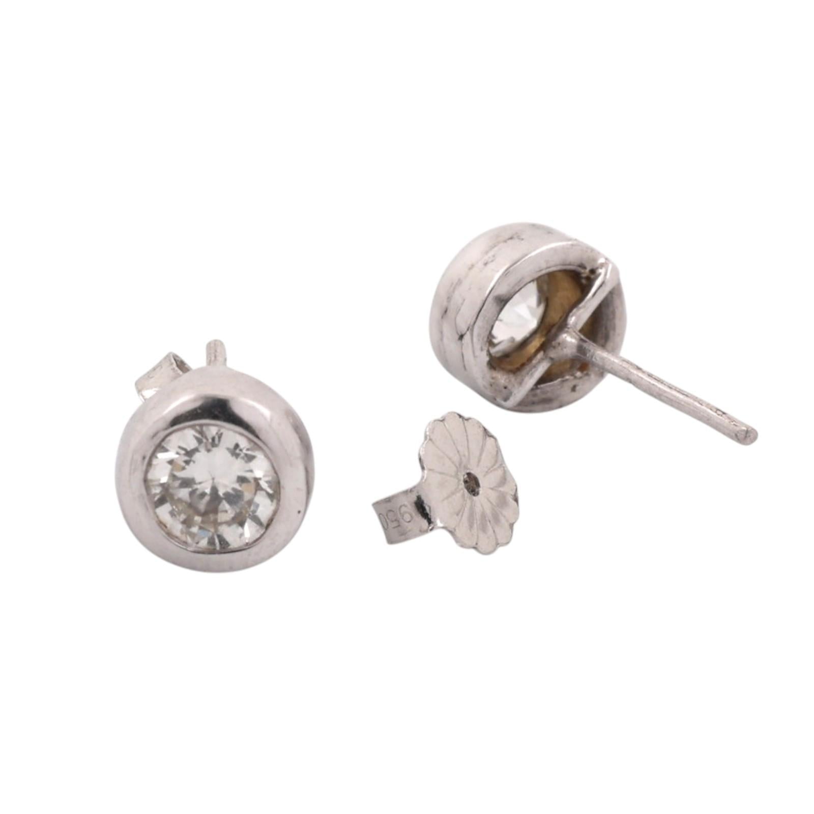 White Gold 0.80 CTW Natural Round Diamond Bezel Set Stud Earrings Platinum Backs