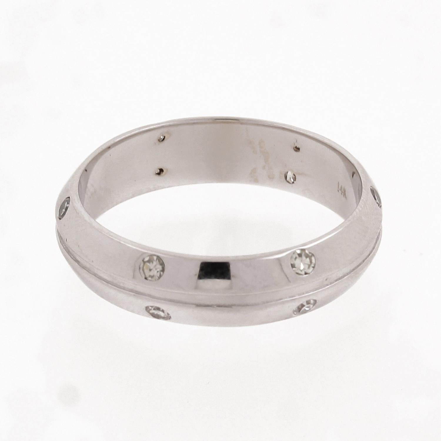 14K White Gold Gypsy Flush Set Diamond Band Ring 0.30CTW Size 11 Estate