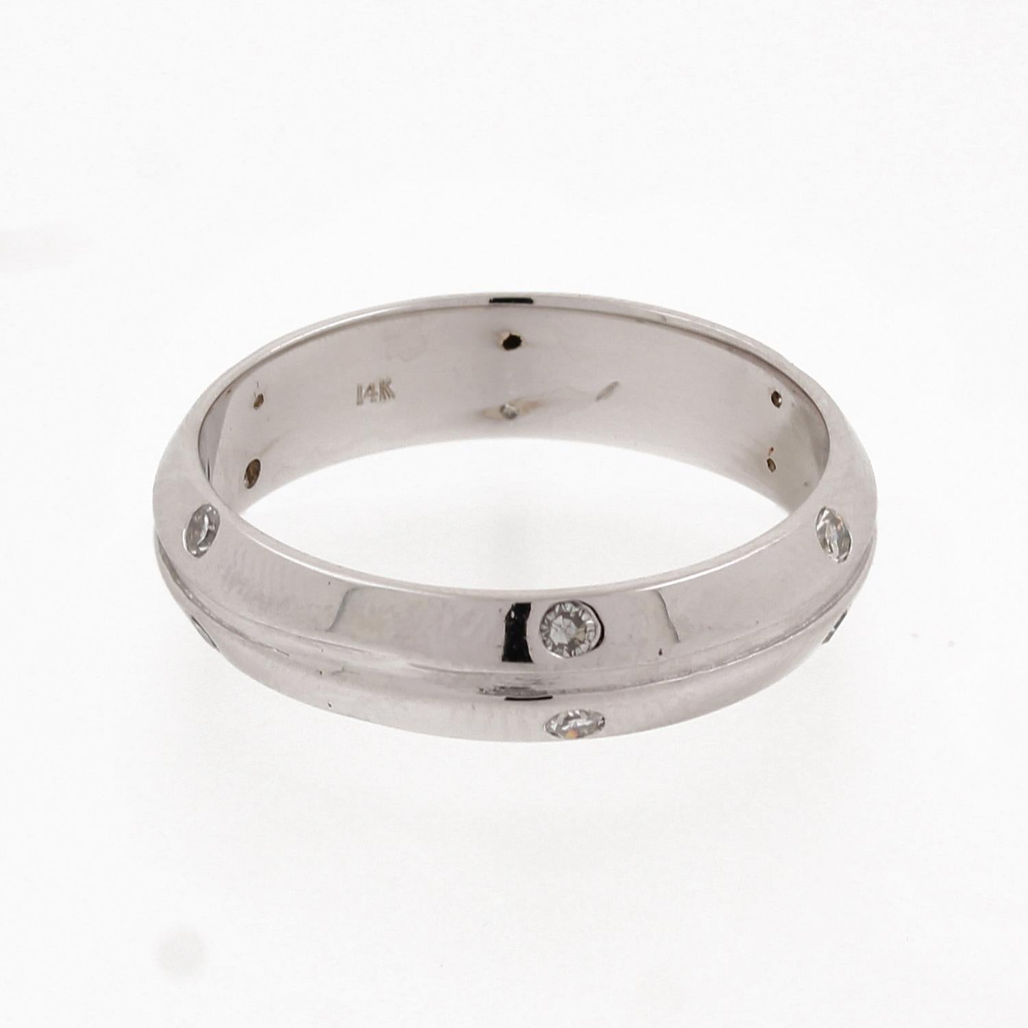14K White Gold Gypsy Flush Set Diamond Band Ring 0.30CTW Size 11 Estate