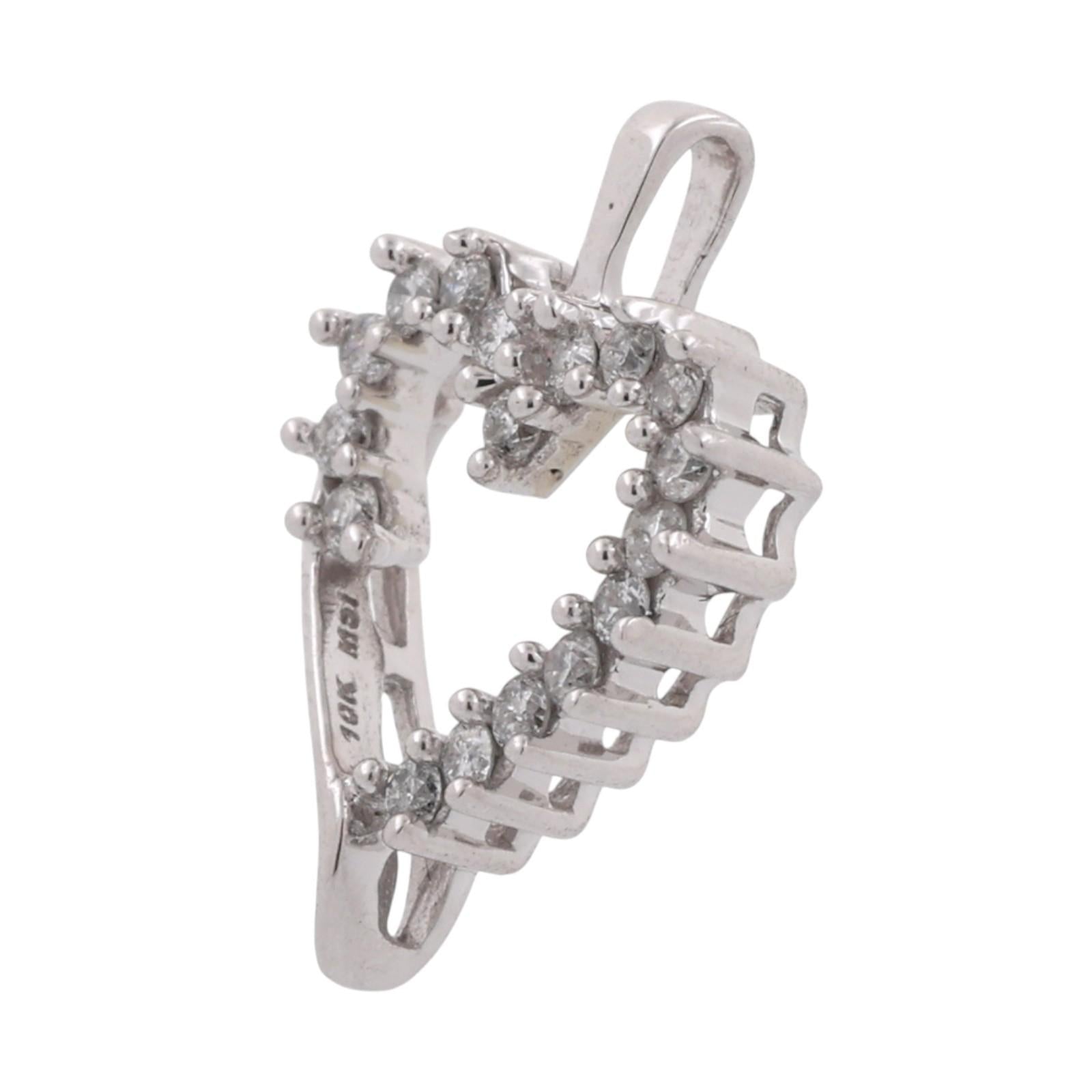 10K White Gold 0.30ctw Diamond Open Heart Pendant Estate Love Charm