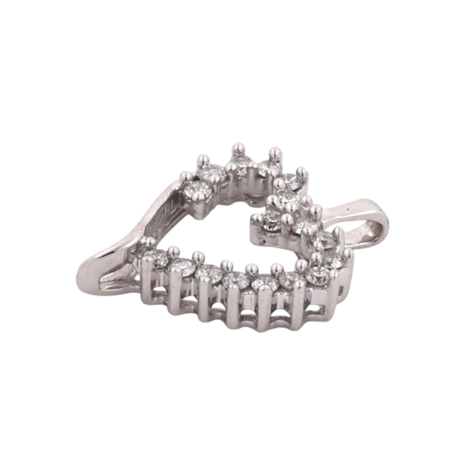 10K White Gold 0.30ctw Diamond Open Heart Pendant Estate Love Charm