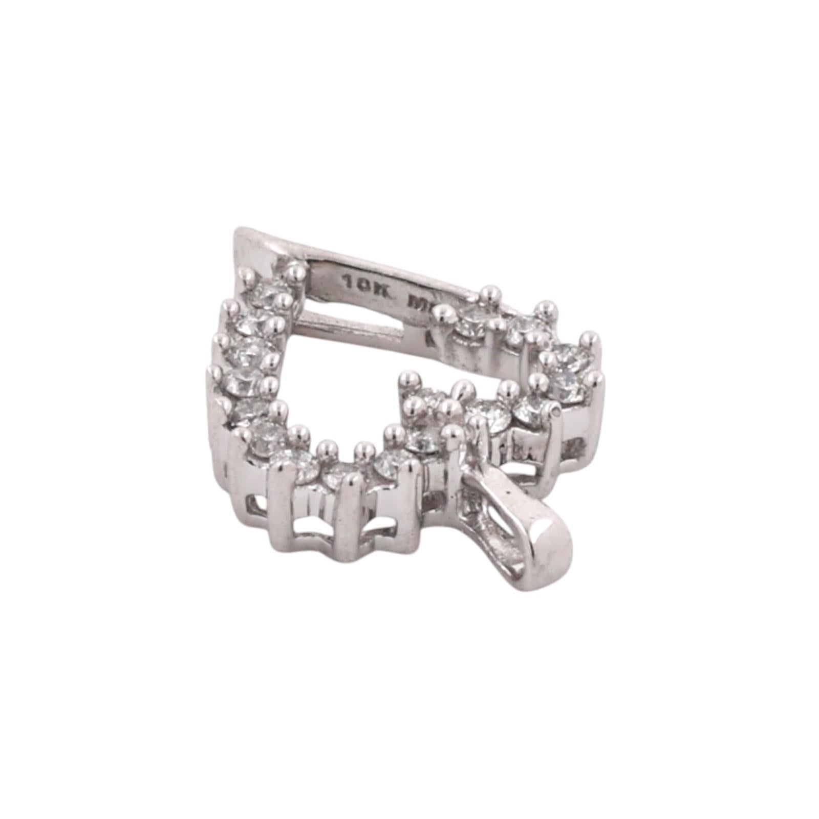 10K White Gold 0.30ctw Diamond Open Heart Pendant Estate Love Charm