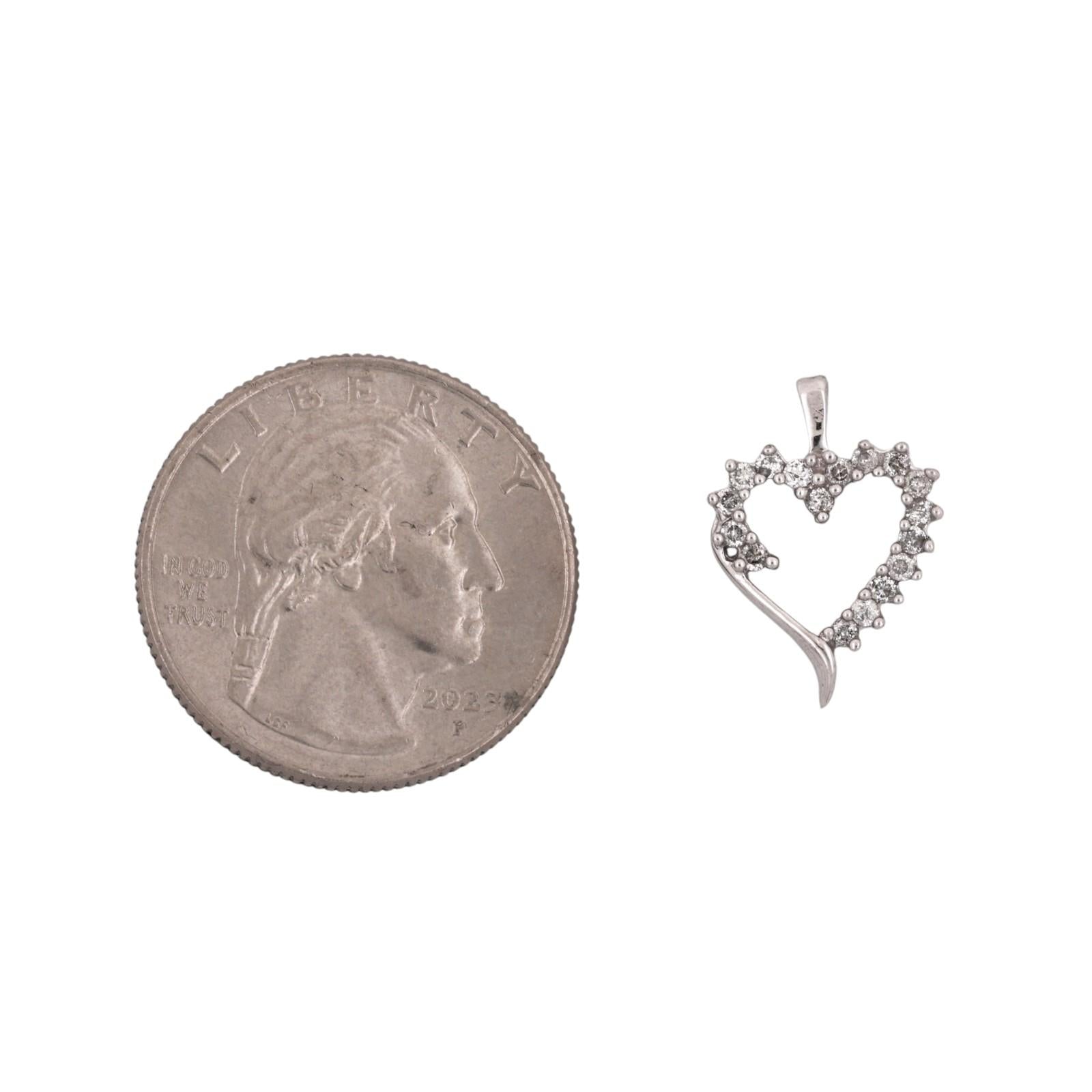 10K White Gold 0.30ctw Diamond Open Heart Pendant Estate Love Charm