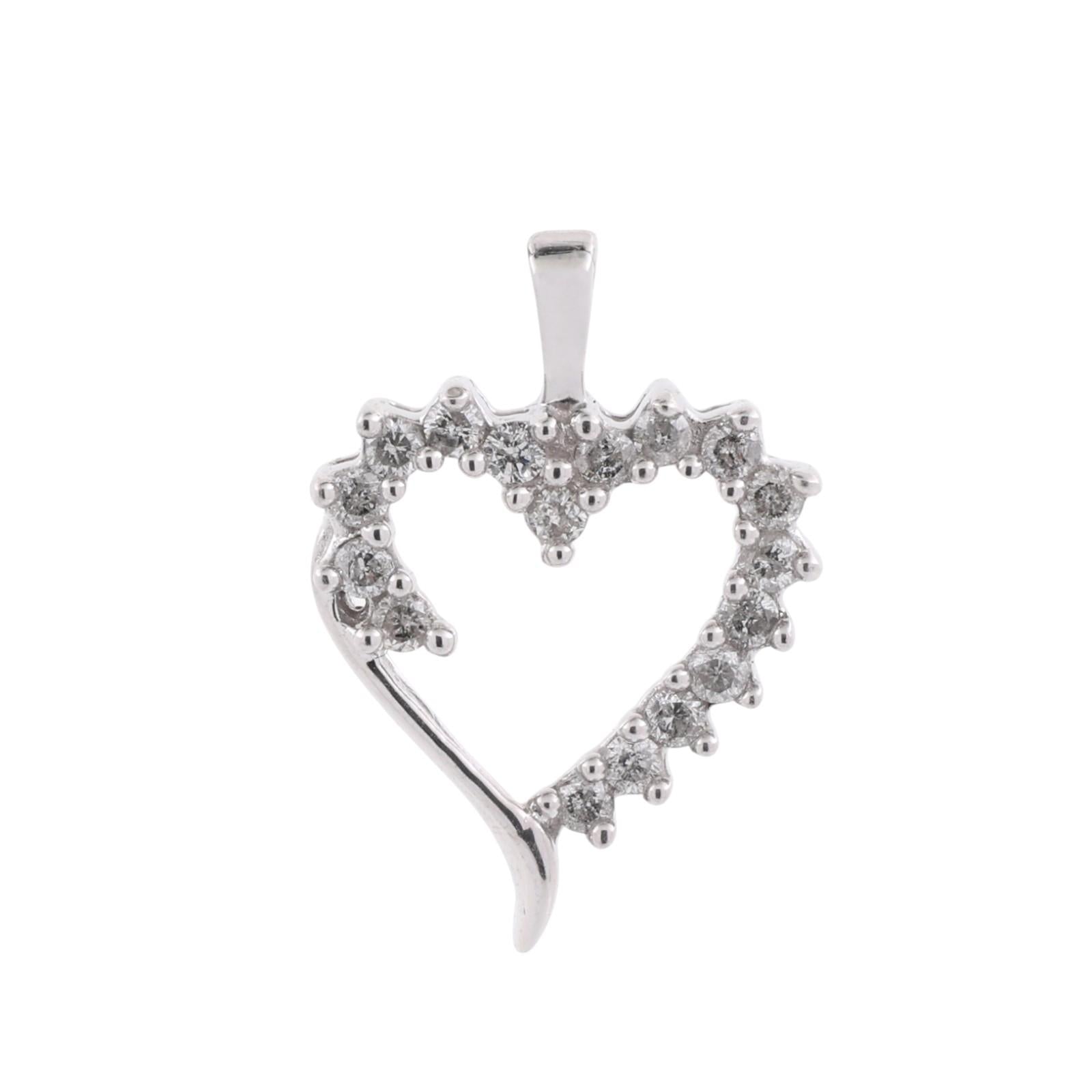 10K White Gold 0.30ctw Diamond Open Heart Pendant Estate Love Charm