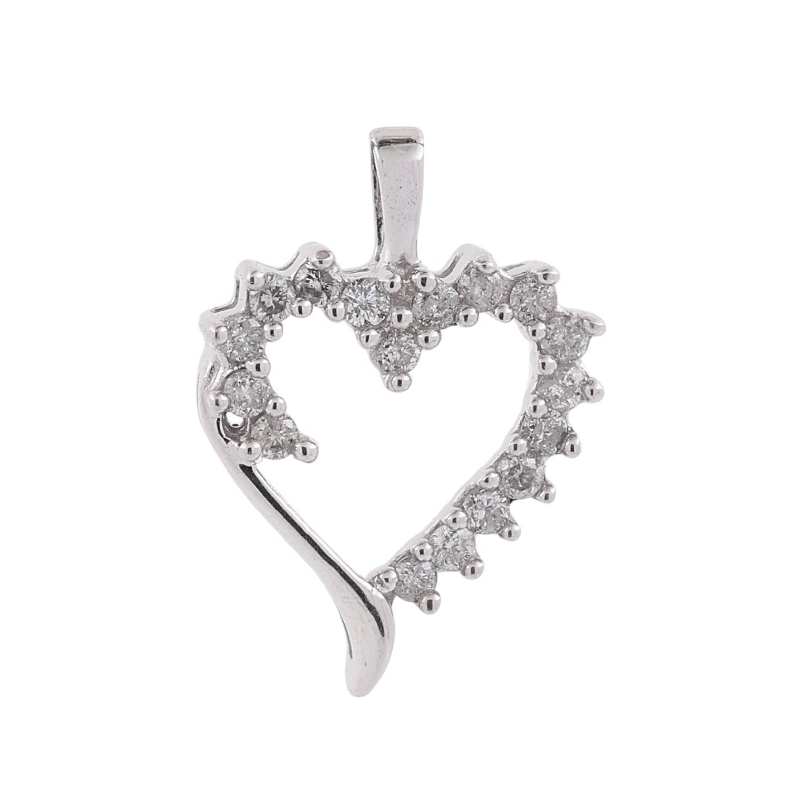 10K White Gold 0.30ctw Diamond Open Heart Pendant Estate Love Charm