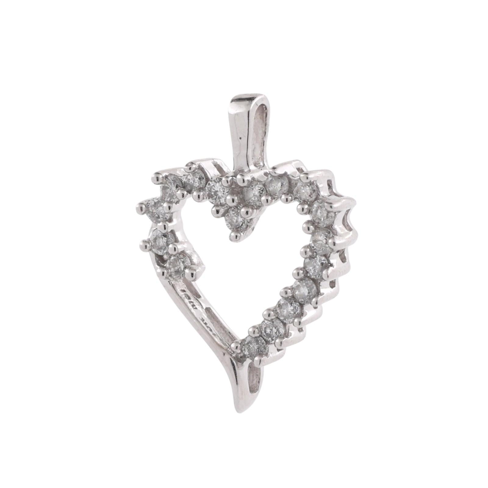 10K White Gold 0.30ctw Diamond Open Heart Pendant Estate Love Charm