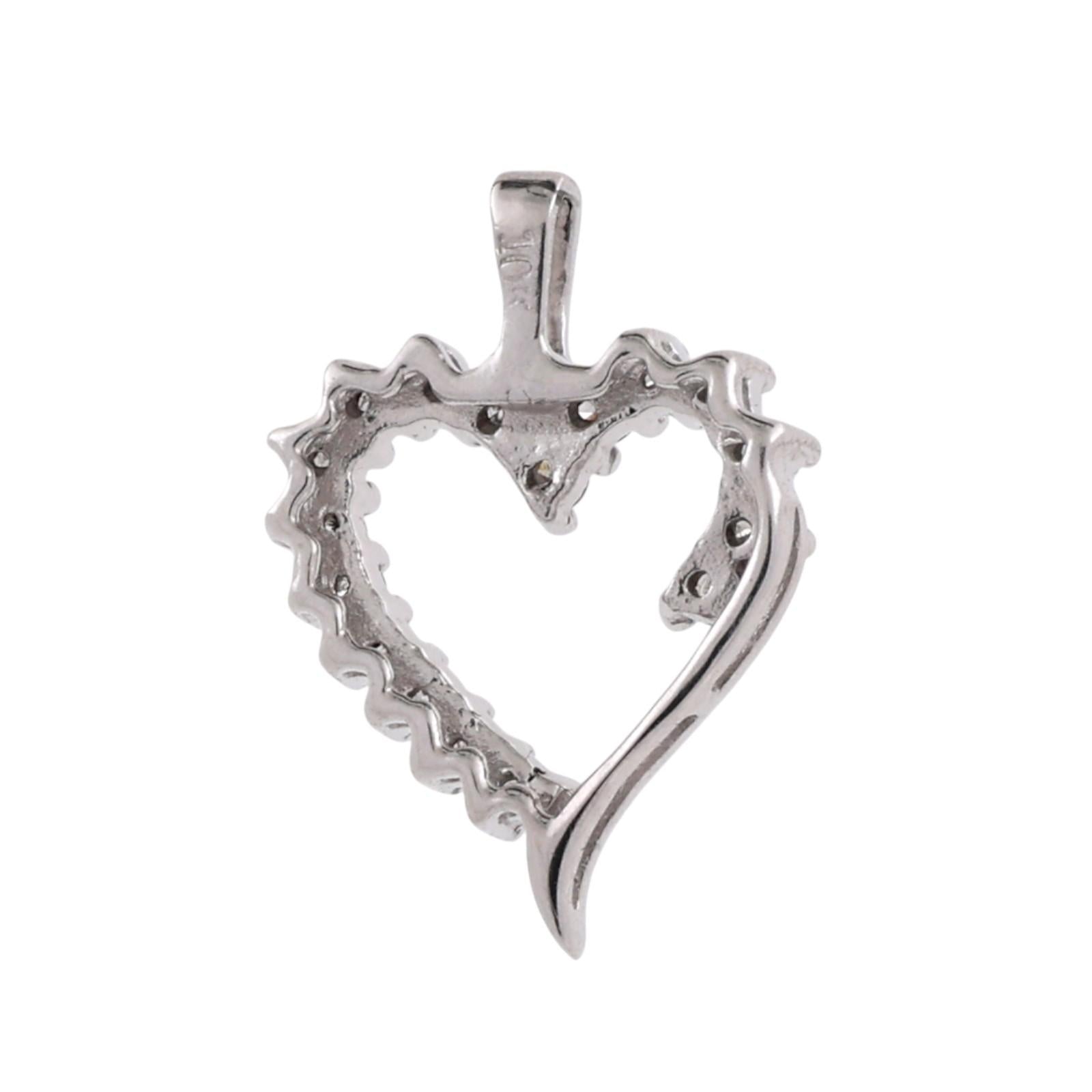 10K White Gold 0.30ctw Diamond Open Heart Pendant Estate Love Charm