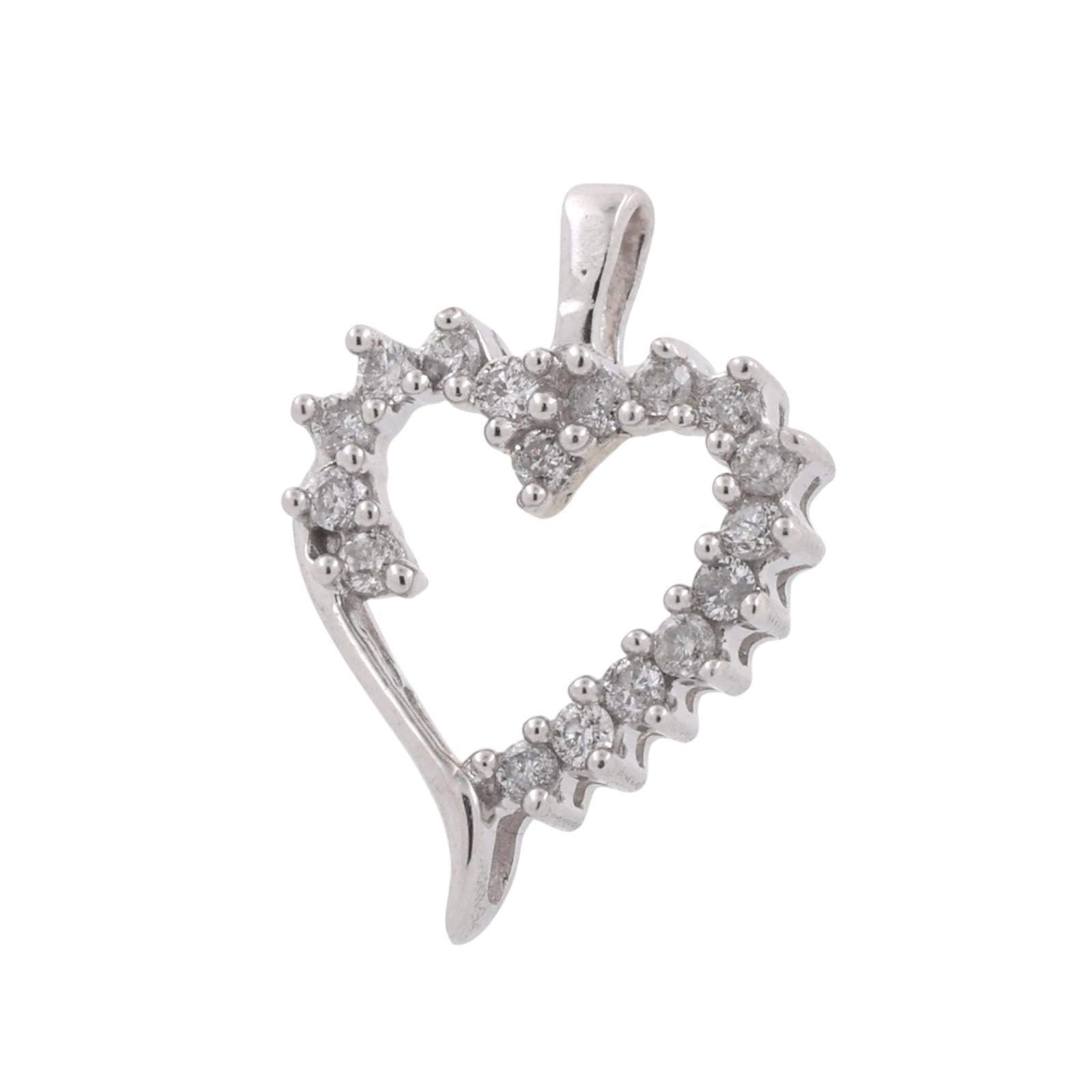 10K White Gold 0.30ctw Diamond Open Heart Pendant Estate Love Charm