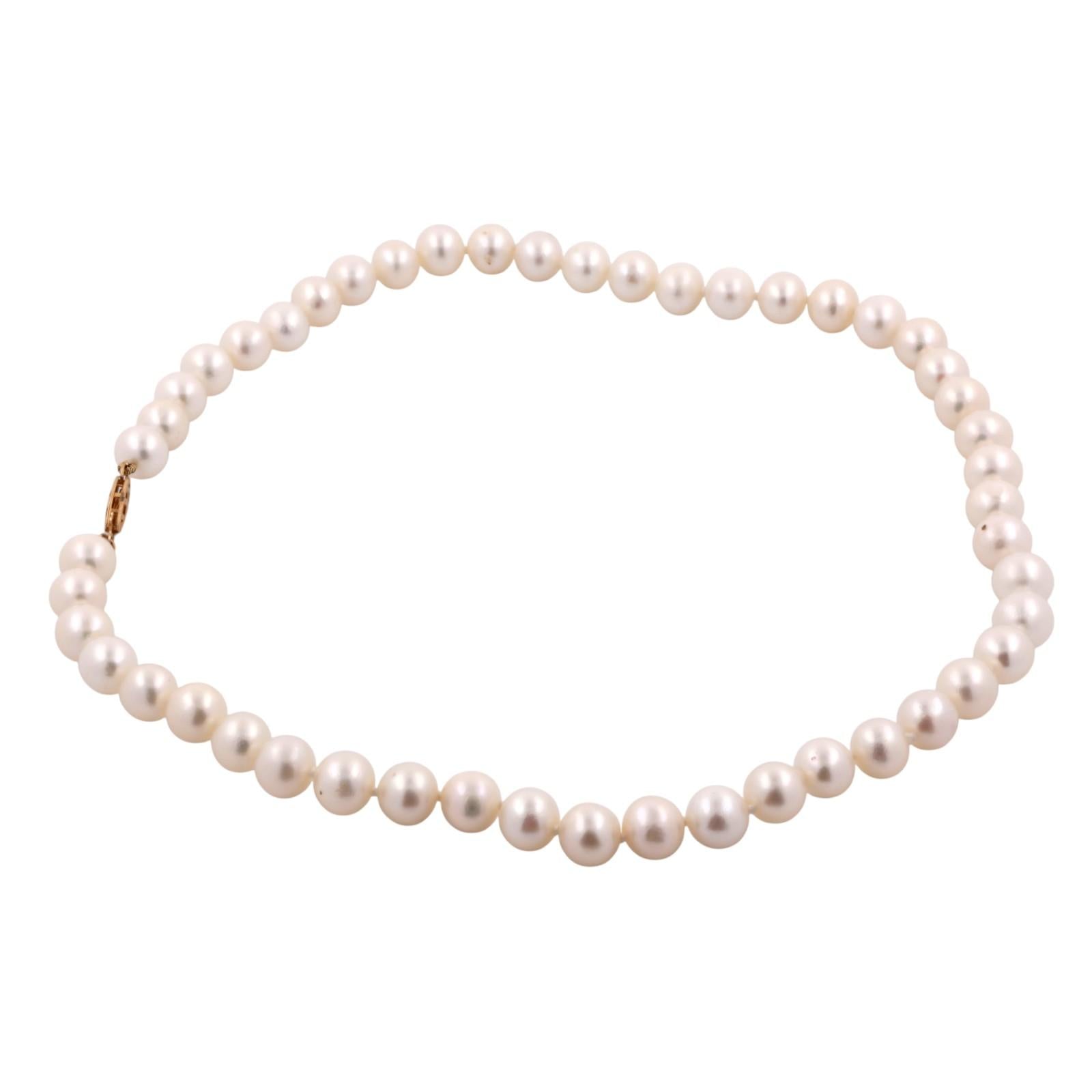 Cultured Freshwater Pearl Choker Necklace 14K Yellow Gold Filigree Clasp 15.5"
