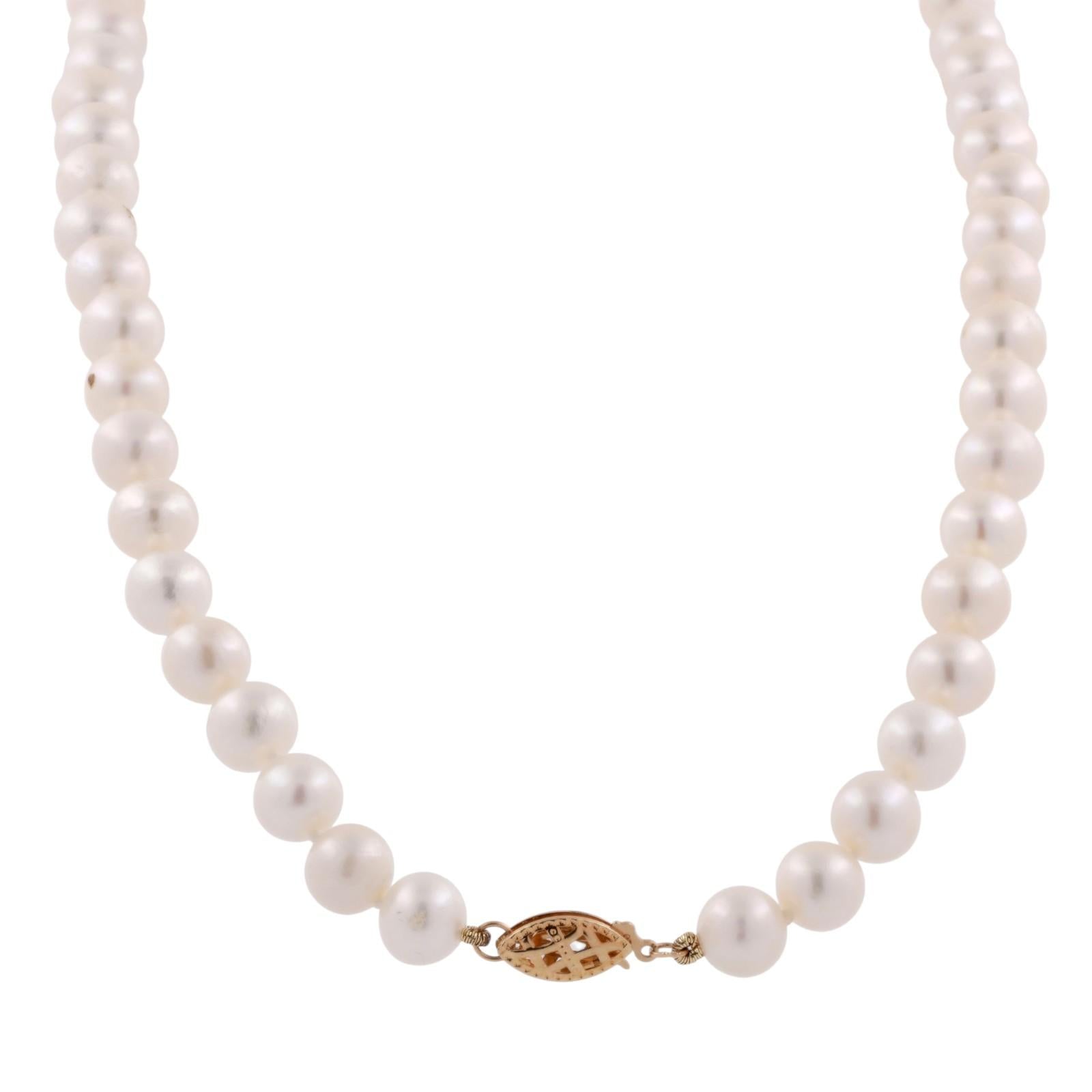 Cultured Freshwater Pearl Choker Necklace 14K Yellow Gold Filigree Clasp 15.5"