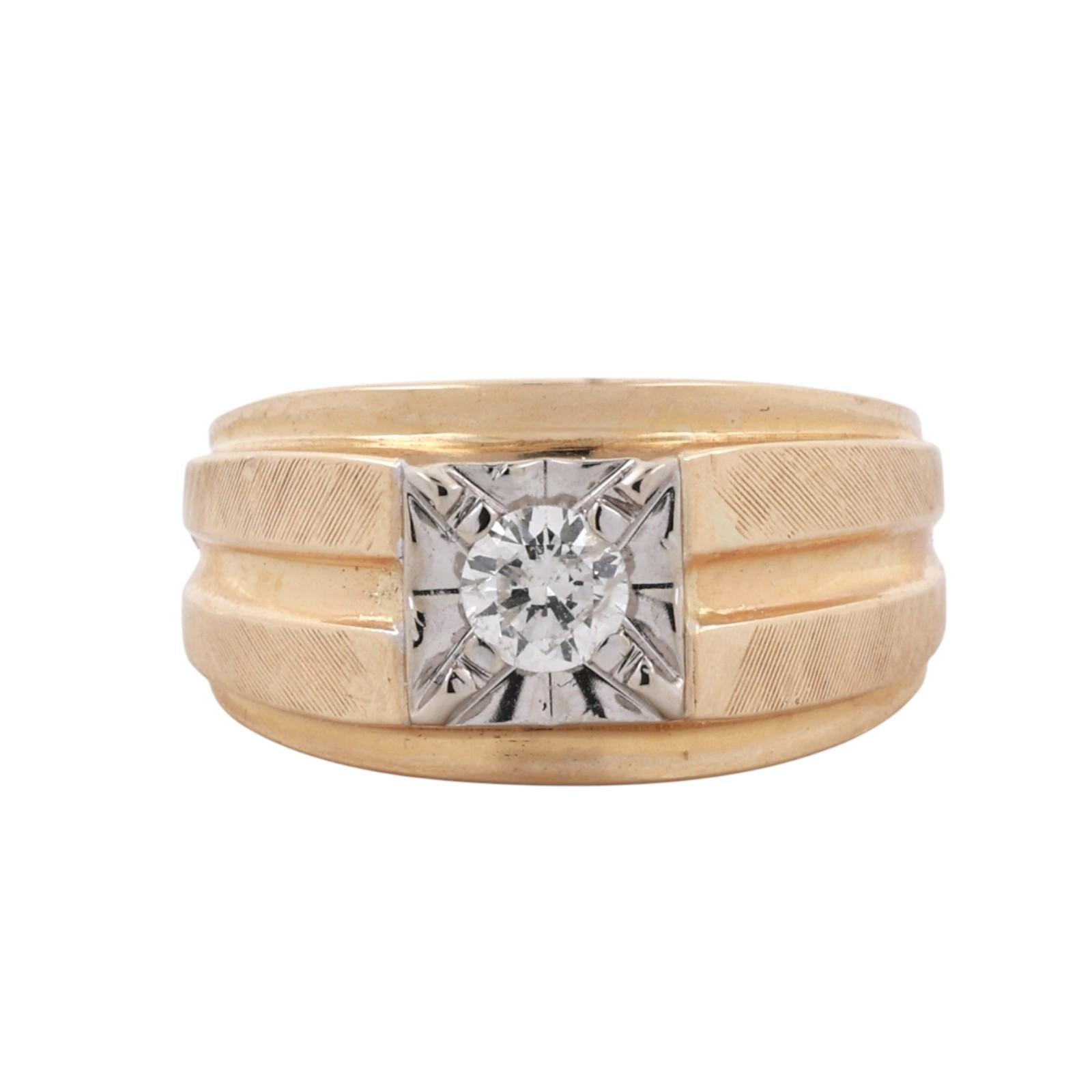 Two-Tone Gold 0.38ct Diamond Starburst Illusion Men's Solitaire Ring Size 10