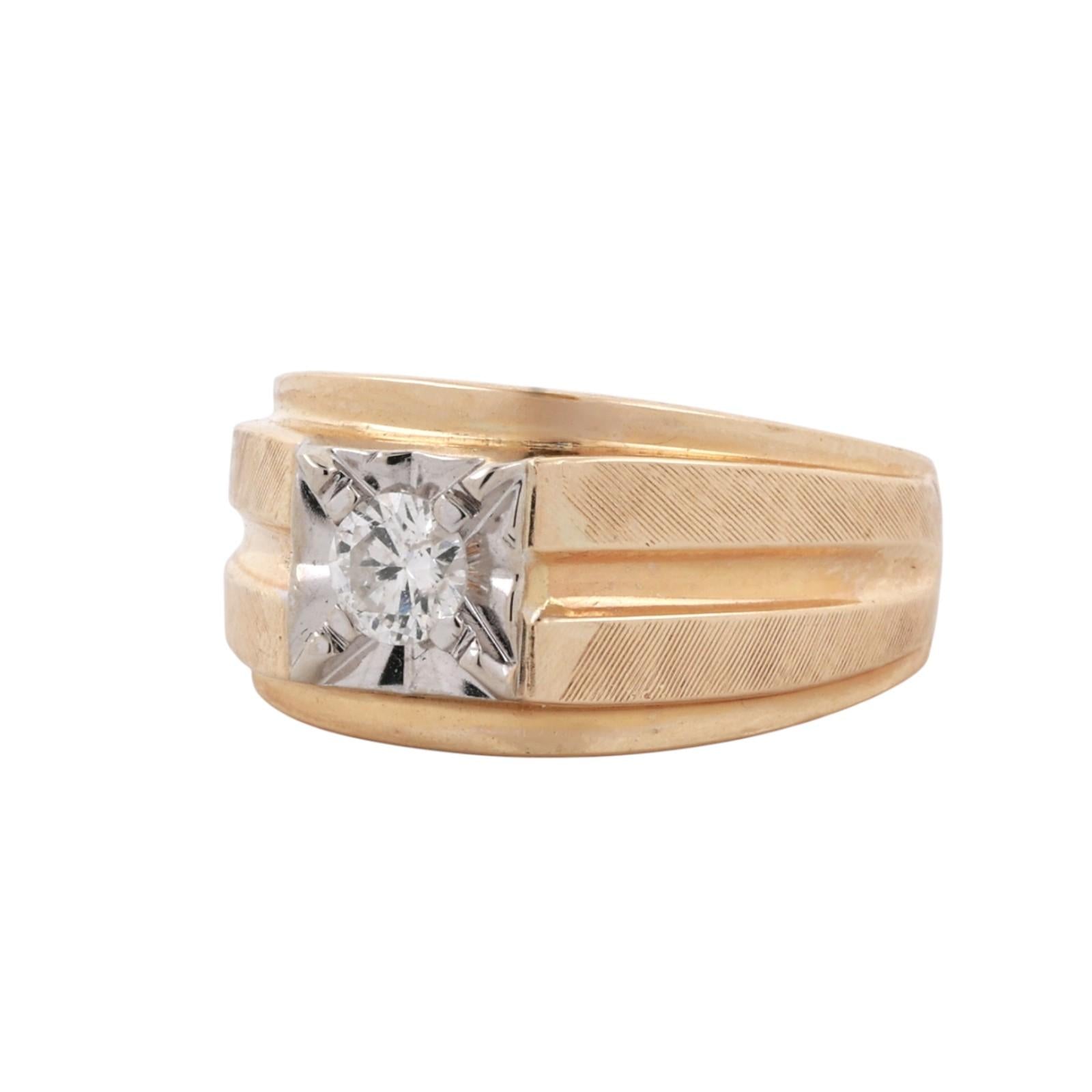 Two-Tone Gold 0.38ct Diamond Starburst Illusion Men's Solitaire Ring Size 10