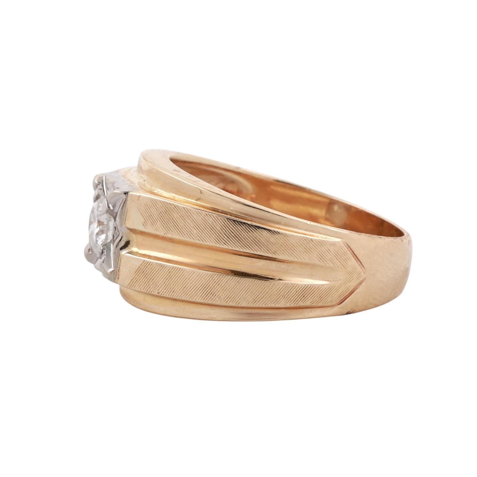 Two-Tone Gold 0.38ct Diamond Starburst Illusion Men's Solitaire Ring Size 10