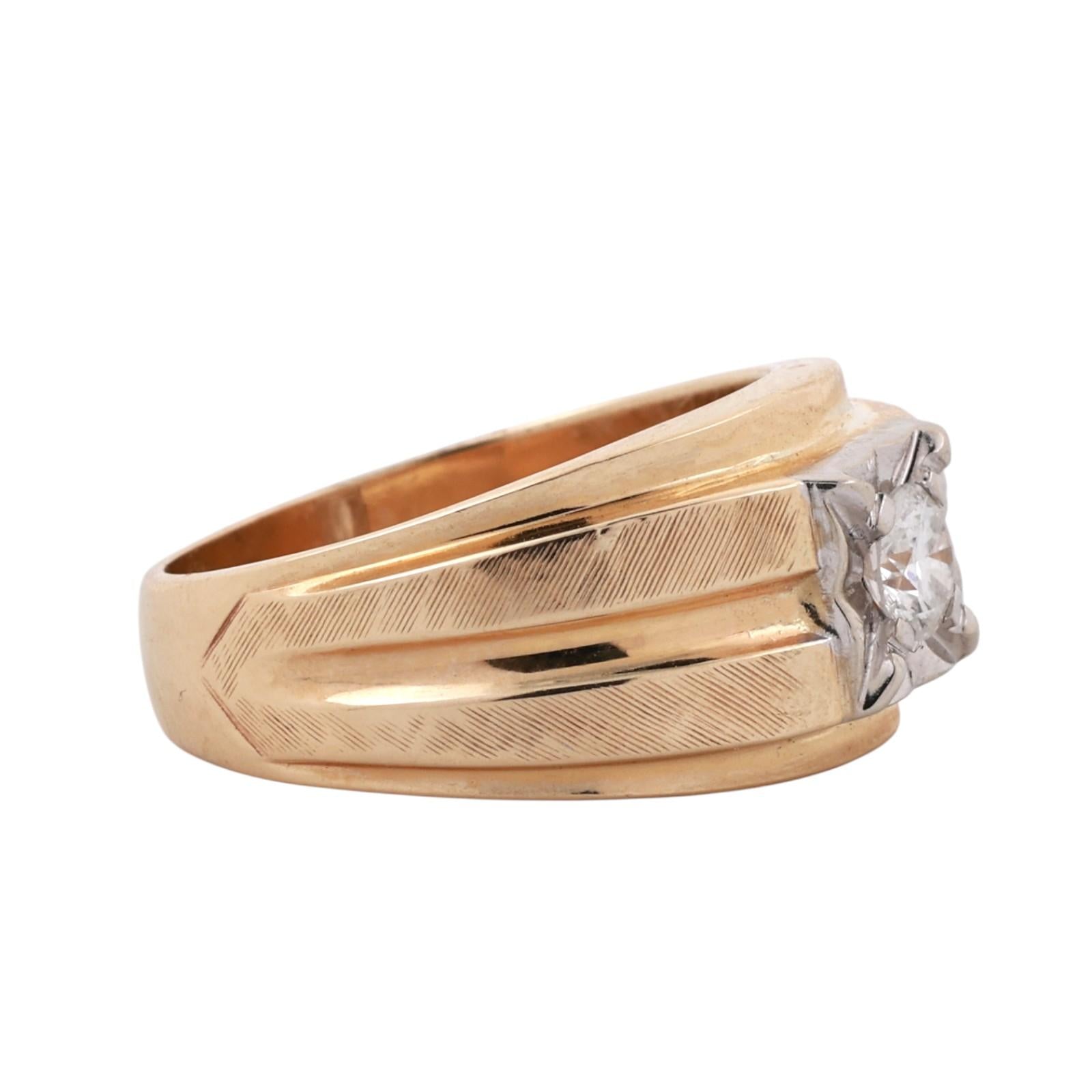Two-Tone Gold 0.38ct Diamond Starburst Illusion Men's Solitaire Ring Size 10