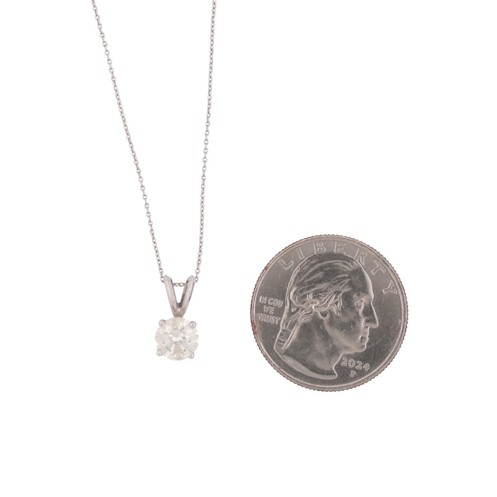 1.07 CT Solitaire Round Diamond Pendant Chain Necklace 14K White Gold 18"