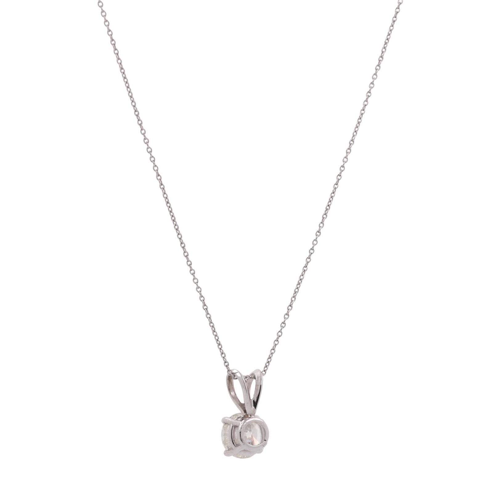 1.07 CT Solitaire Round Diamond Pendant Chain Necklace 14K White Gold 18"