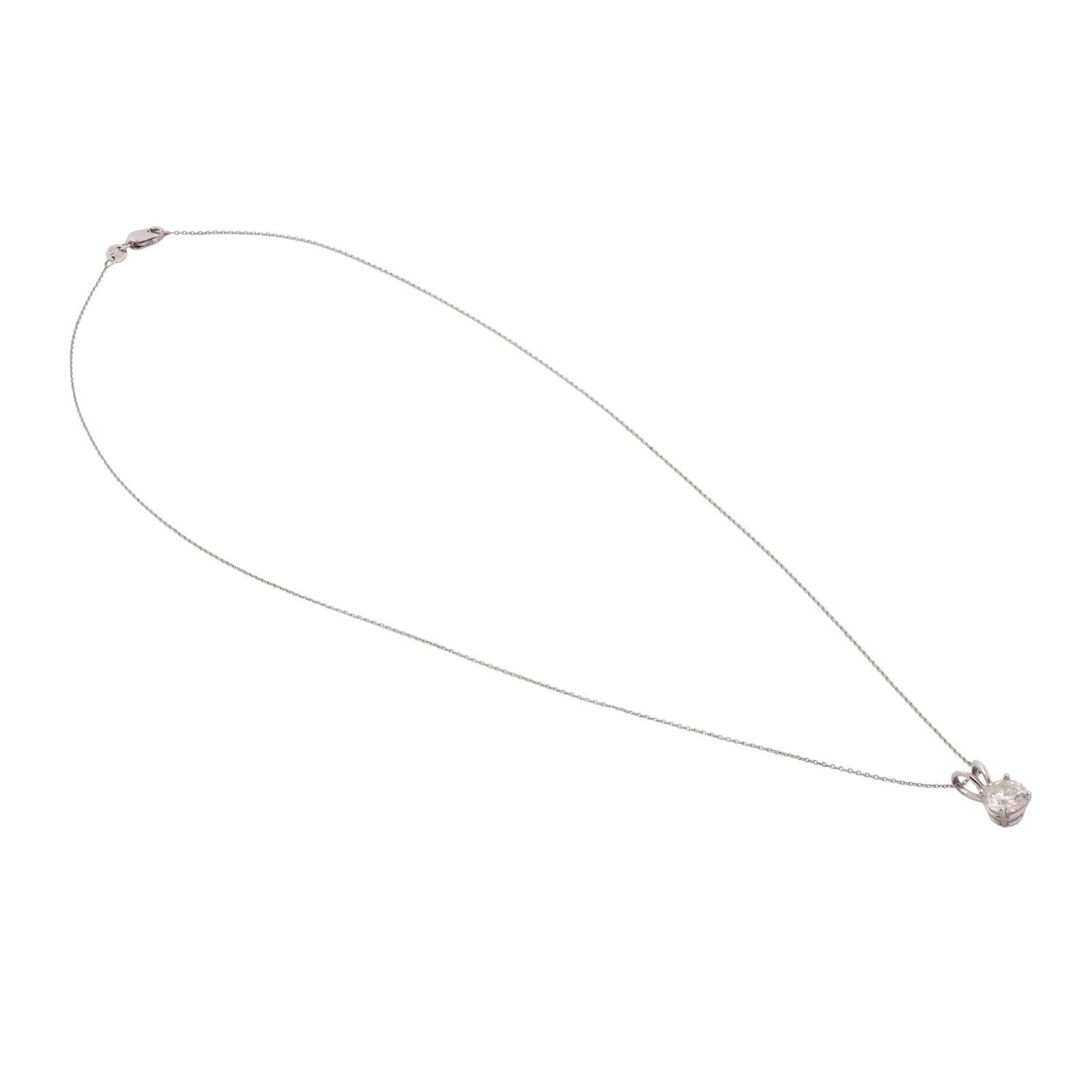 1.07 CT Solitaire Round Diamond Pendant Chain Necklace 14K White Gold 18"