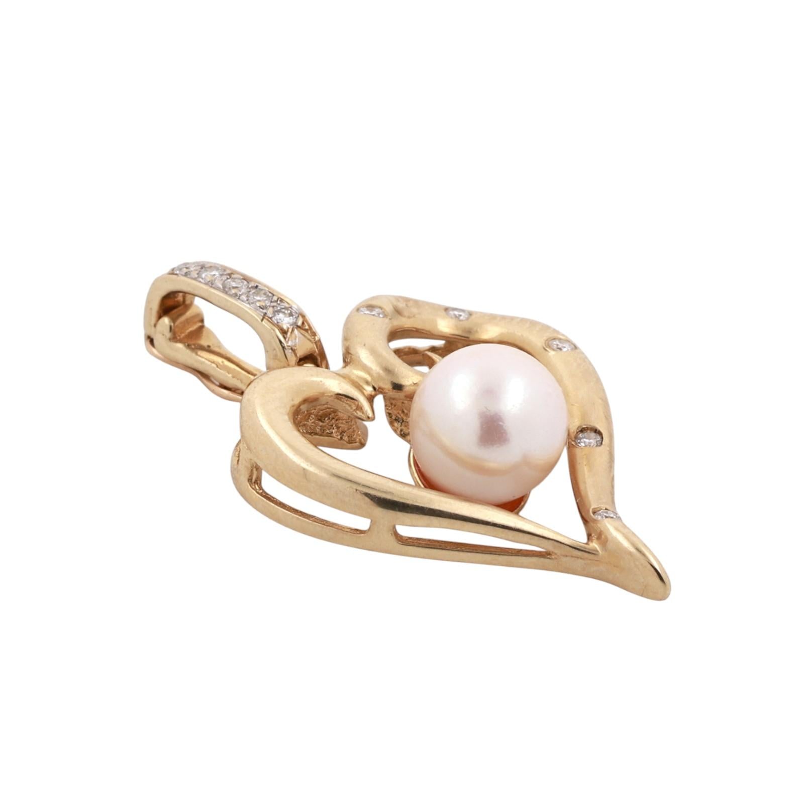 14K Yellow Gold Cultured Pearl Diamond Open Heart Enhancer Pendant
