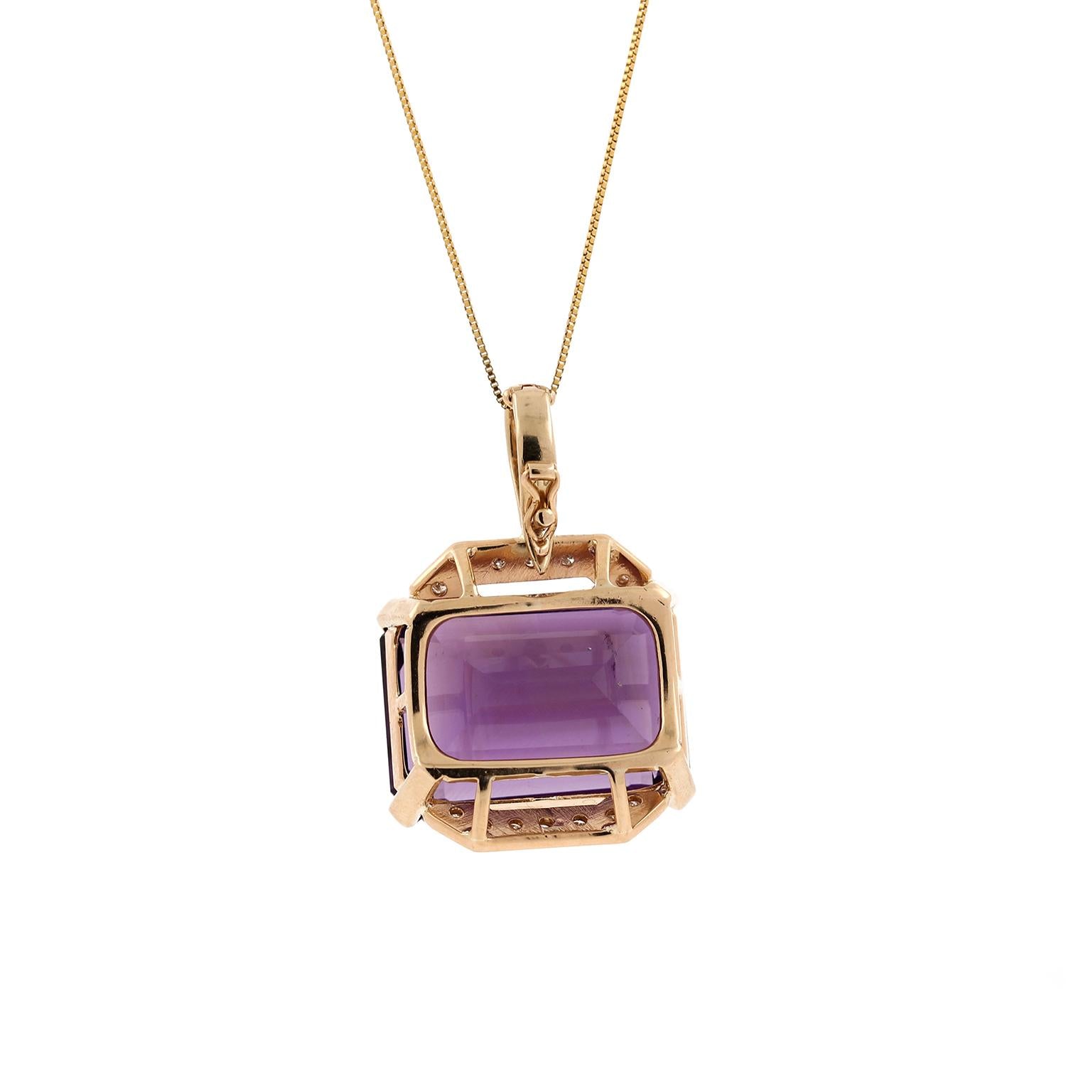 33 CT Emerald Cut Amethyst Diamond Pendant 14K Yellow Gold 1.25" Estate