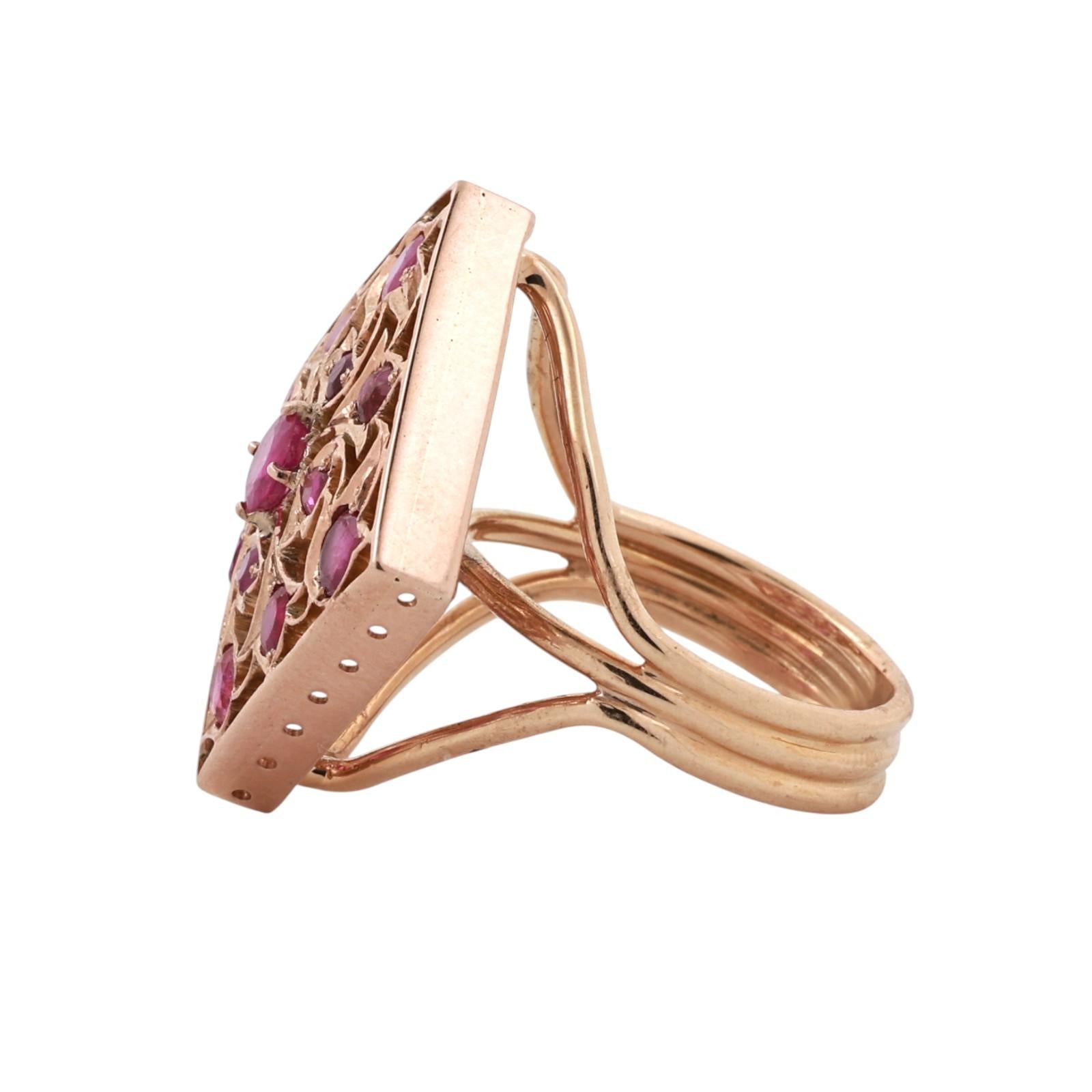 Yellow Gold 1.14ctw Natural Ruby Square Openwork Filigree Cocktail Ring Sz 8.25