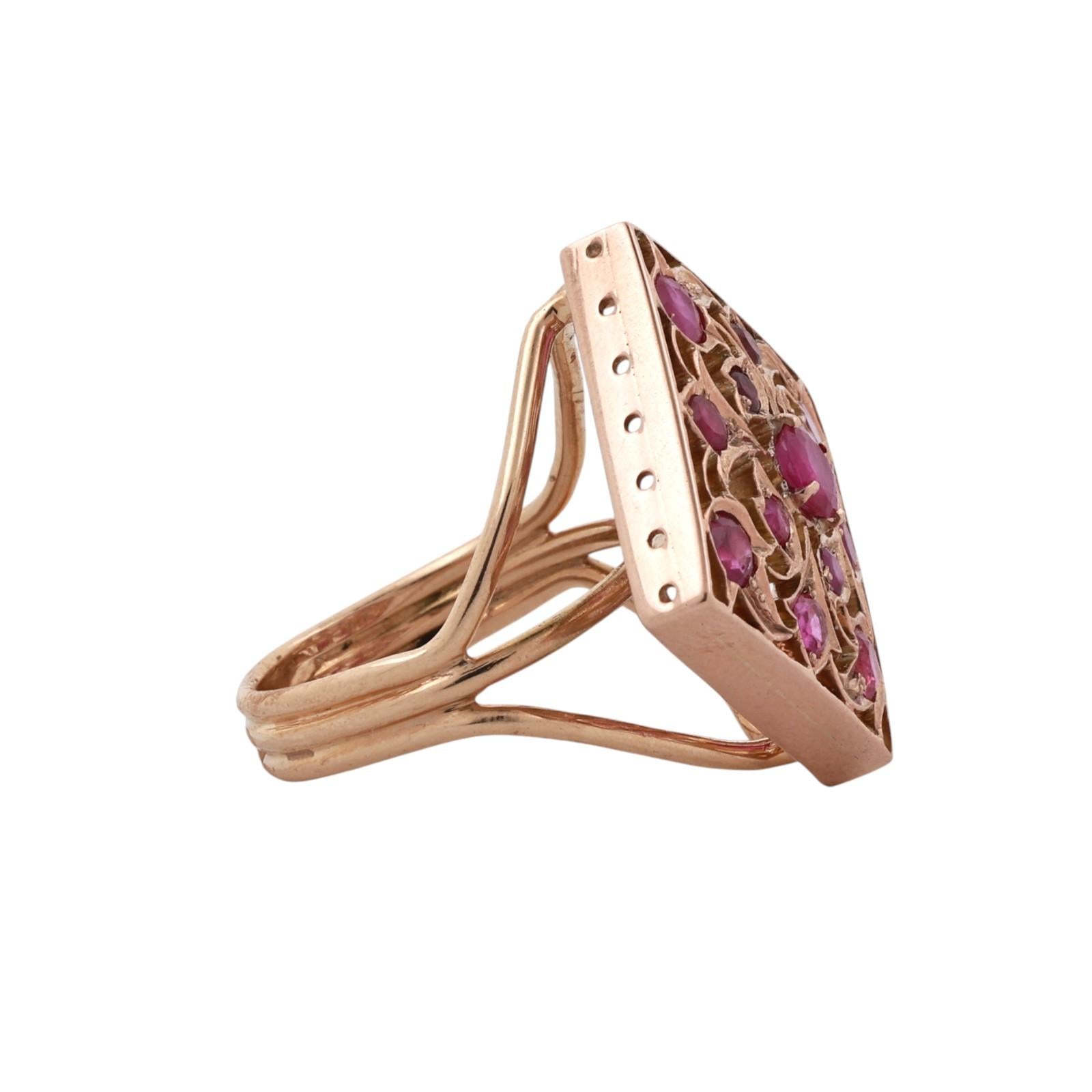 Yellow Gold 1.14ctw Natural Ruby Square Openwork Filigree Cocktail Ring Sz 8.25