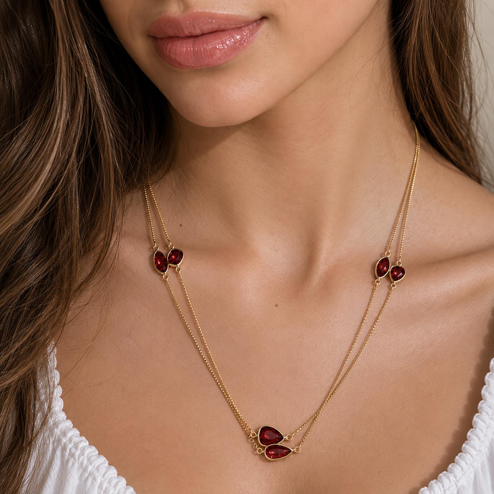 14K Yellow Gold 14.30ctw Multi-Shape Garnet Bezel Set Station Necklace 37"
