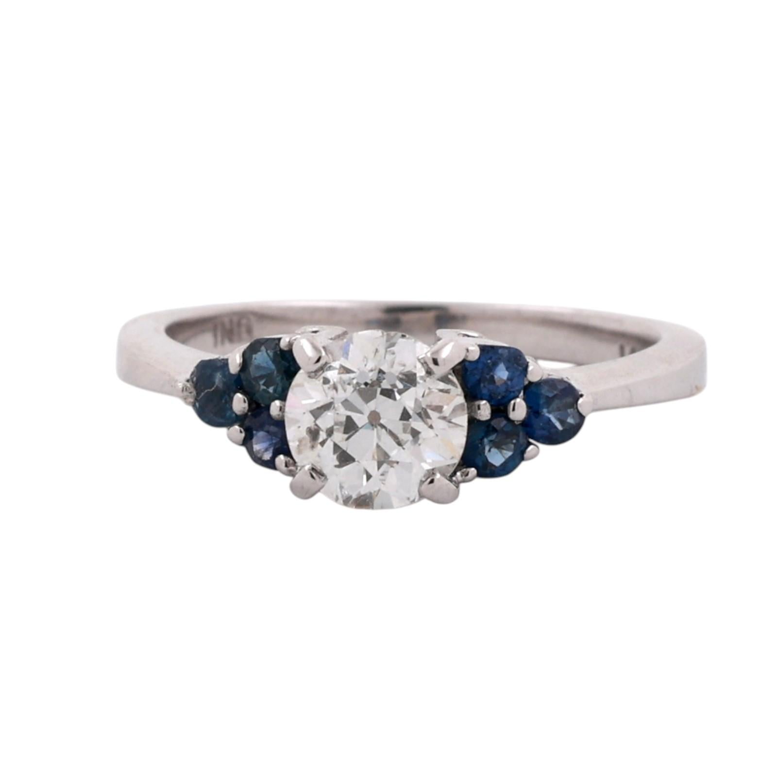14K White Gold 1.26CTW Diamond Blue Sapphire Engagement Ring Estate Size 7