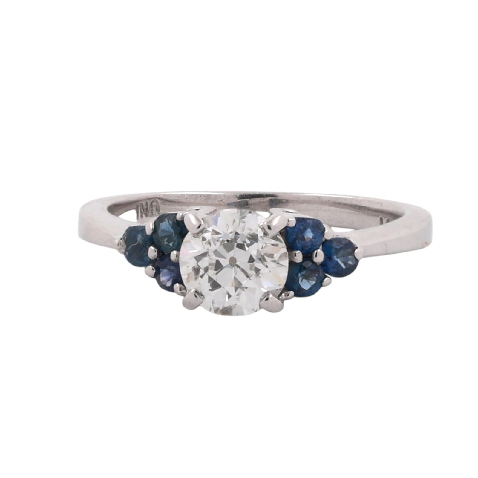 14K White Gold 1.26CTW Diamond Blue Sapphire Engagement Ring Estate Size 7