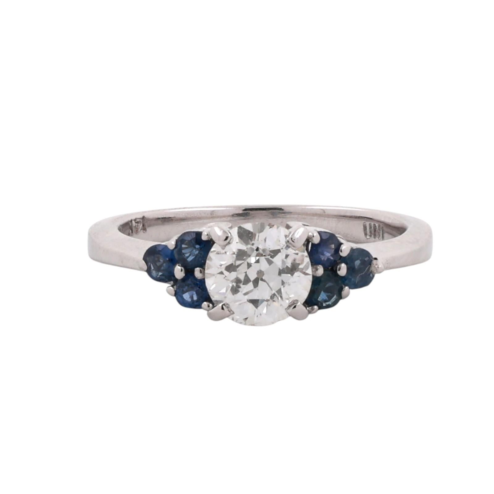 14K White Gold 1.26CTW Diamond Blue Sapphire Engagement Ring Estate Size 7