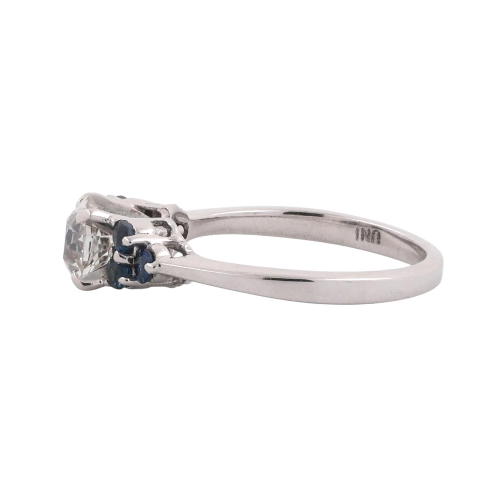 14K White Gold 1.26CTW Diamond Blue Sapphire Engagement Ring Estate Size 7