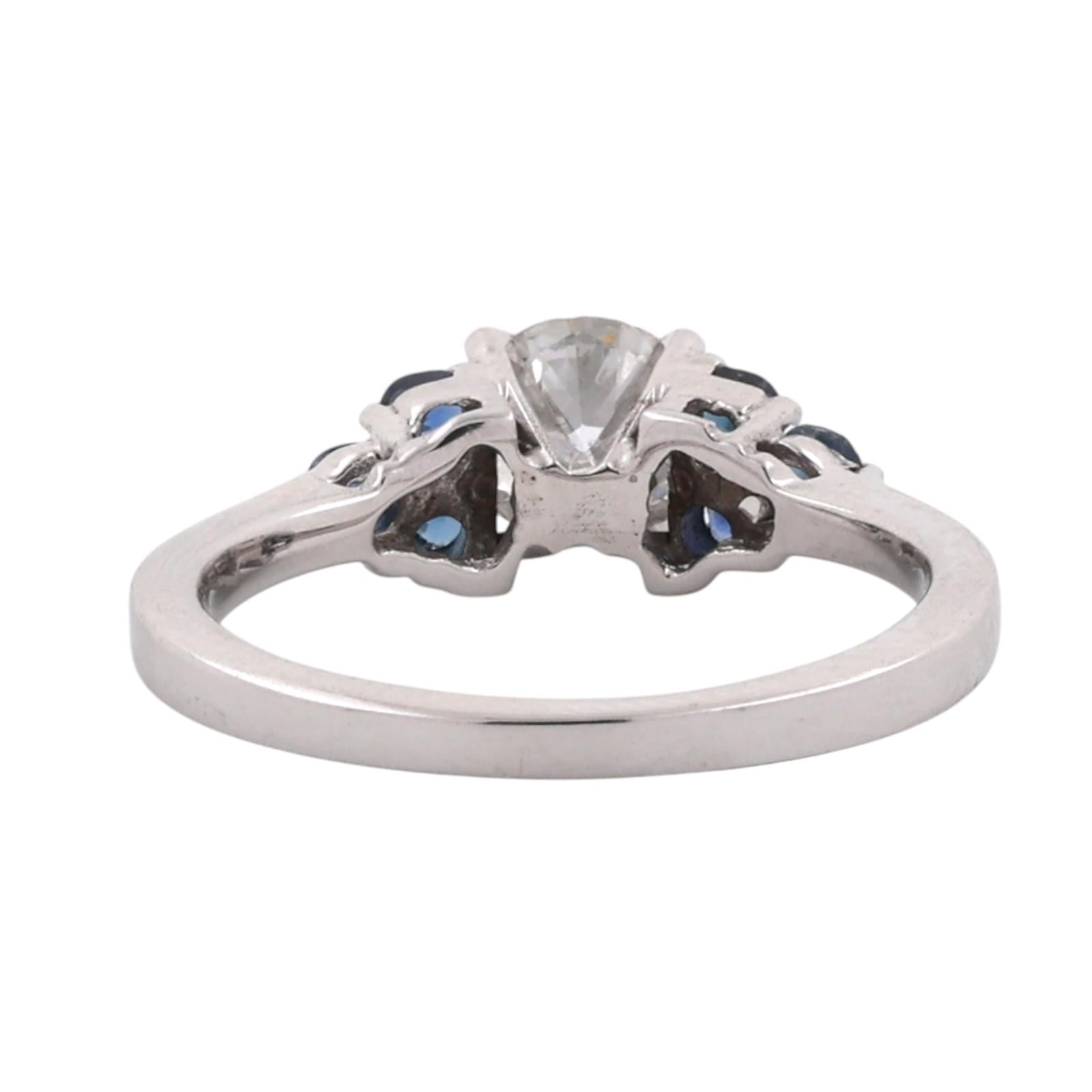 14K White Gold 1.26CTW Diamond Blue Sapphire Engagement Ring Estate Size 7