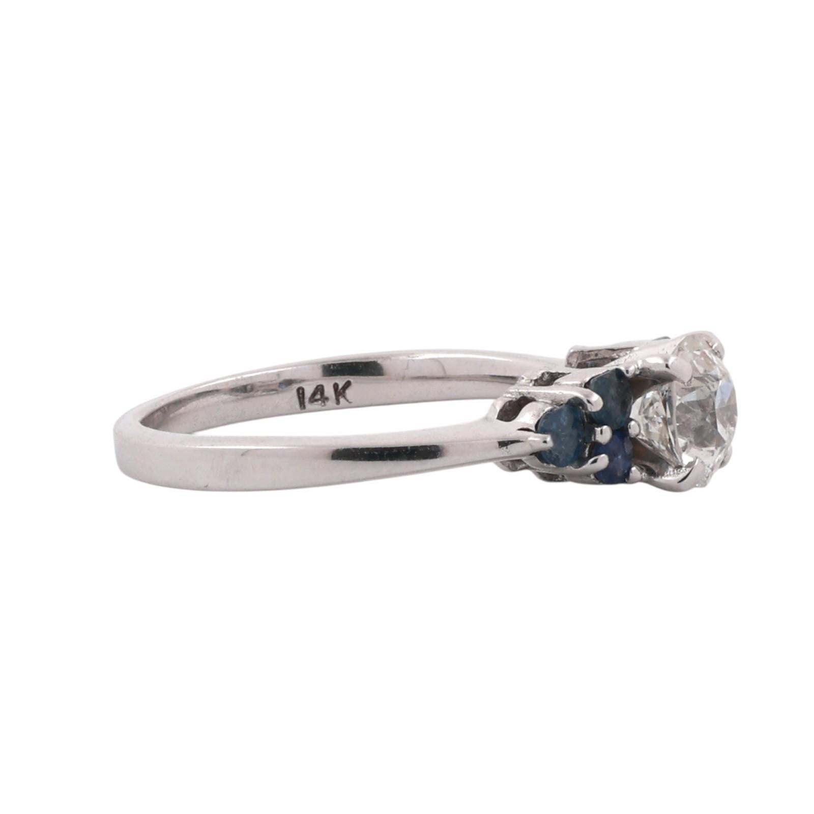 14K White Gold 1.26CTW Diamond Blue Sapphire Engagement Ring Estate Size 7
