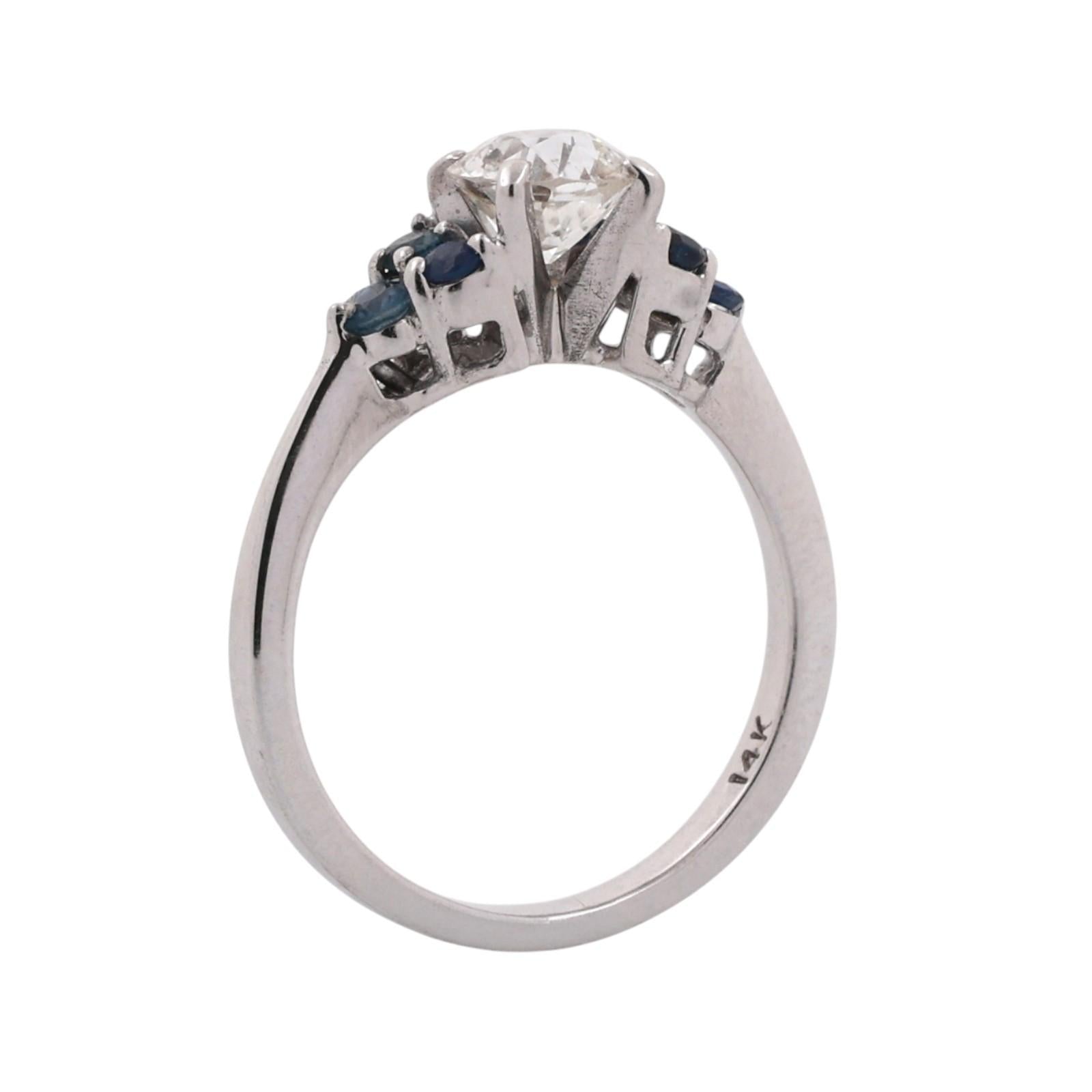 14K White Gold 1.26CTW Diamond Blue Sapphire Engagement Ring Estate Size 7
