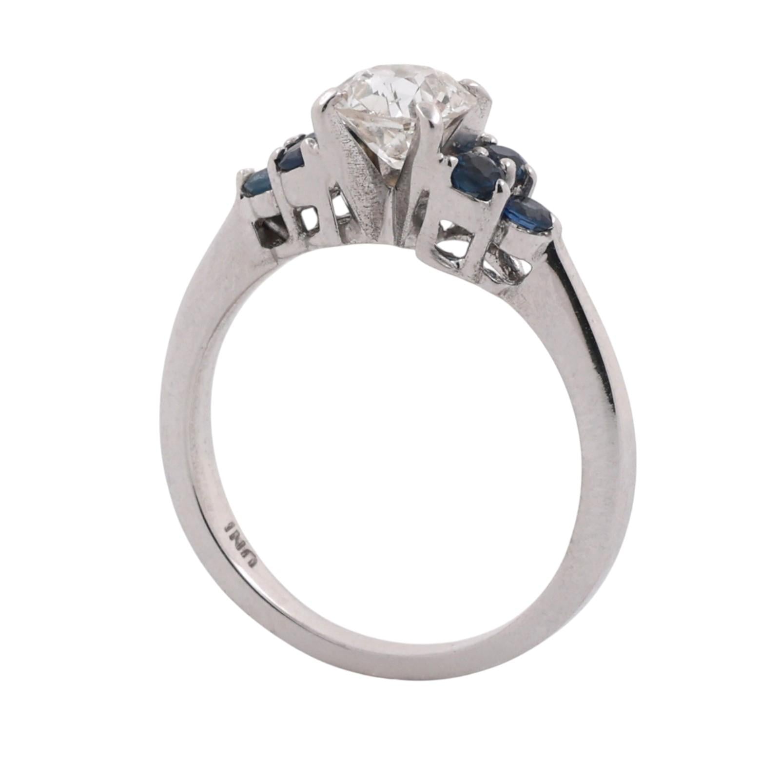 14K White Gold 1.26CTW Diamond Blue Sapphire Engagement Ring Estate Size 7