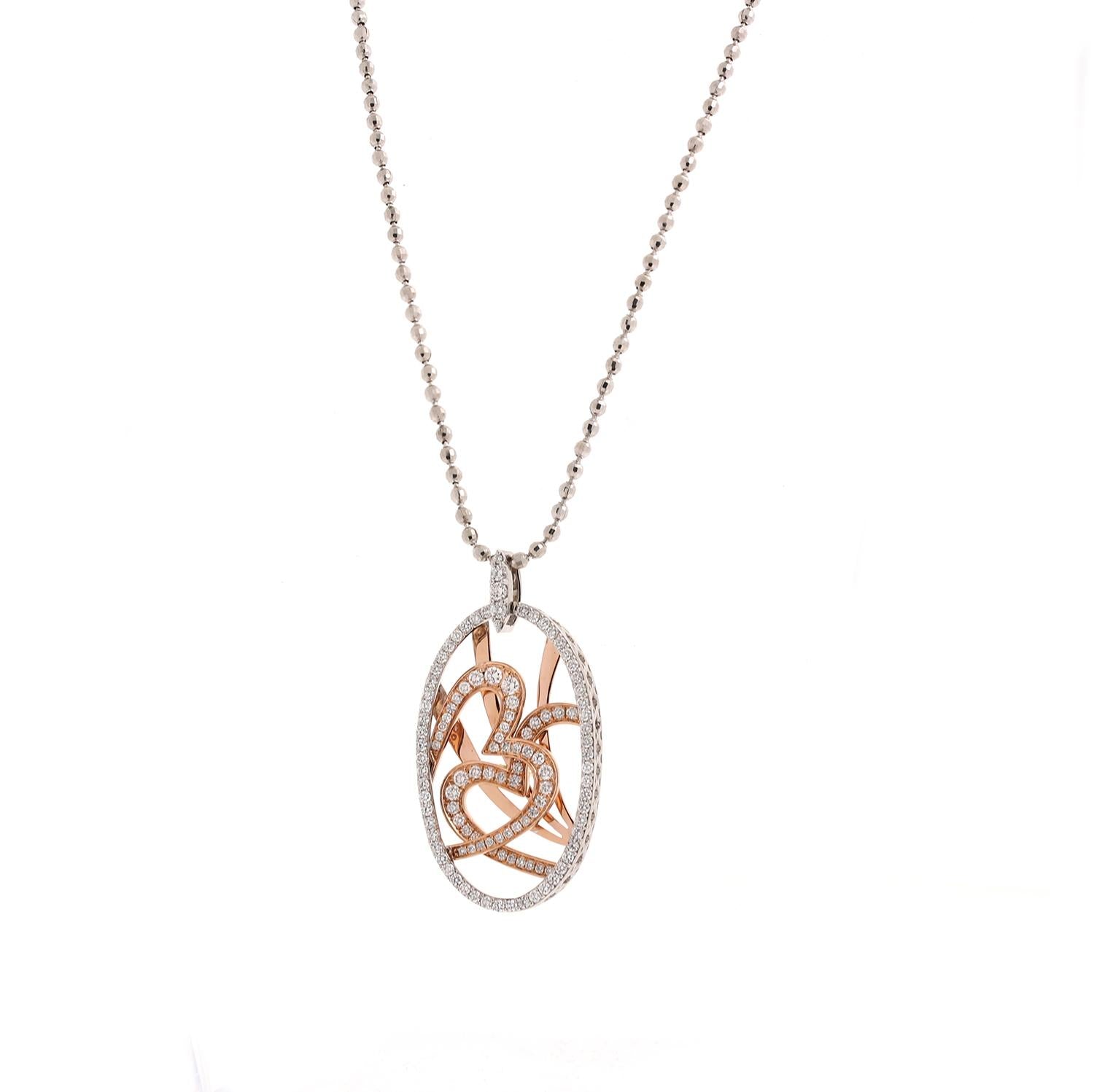 14K Two-Tone Gold 1.75ctw Diamond Oval Intertwined Heart Pendant Necklace 15"