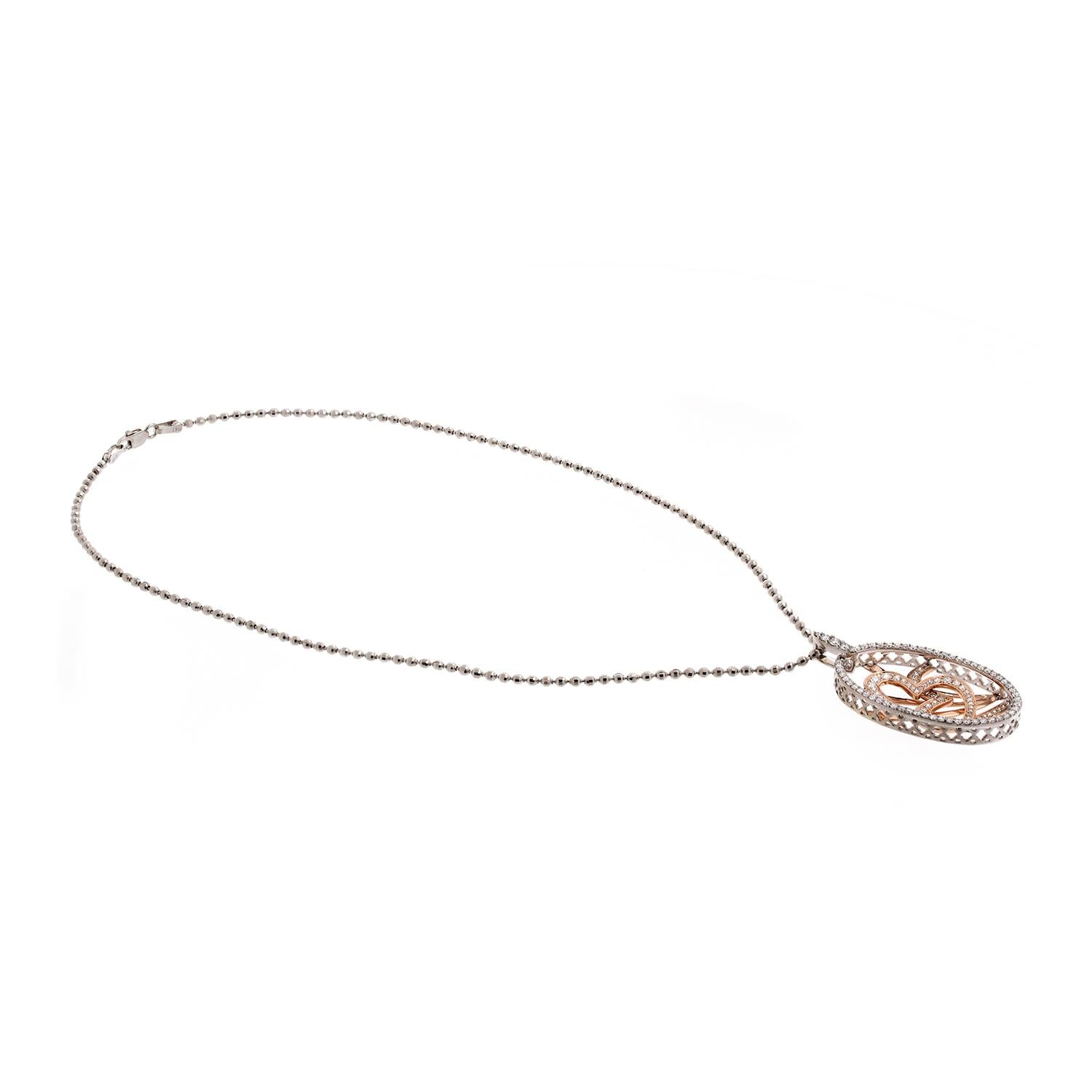 14K Two-Tone Gold 1.75ctw Diamond Oval Intertwined Heart Pendant Necklace 15"