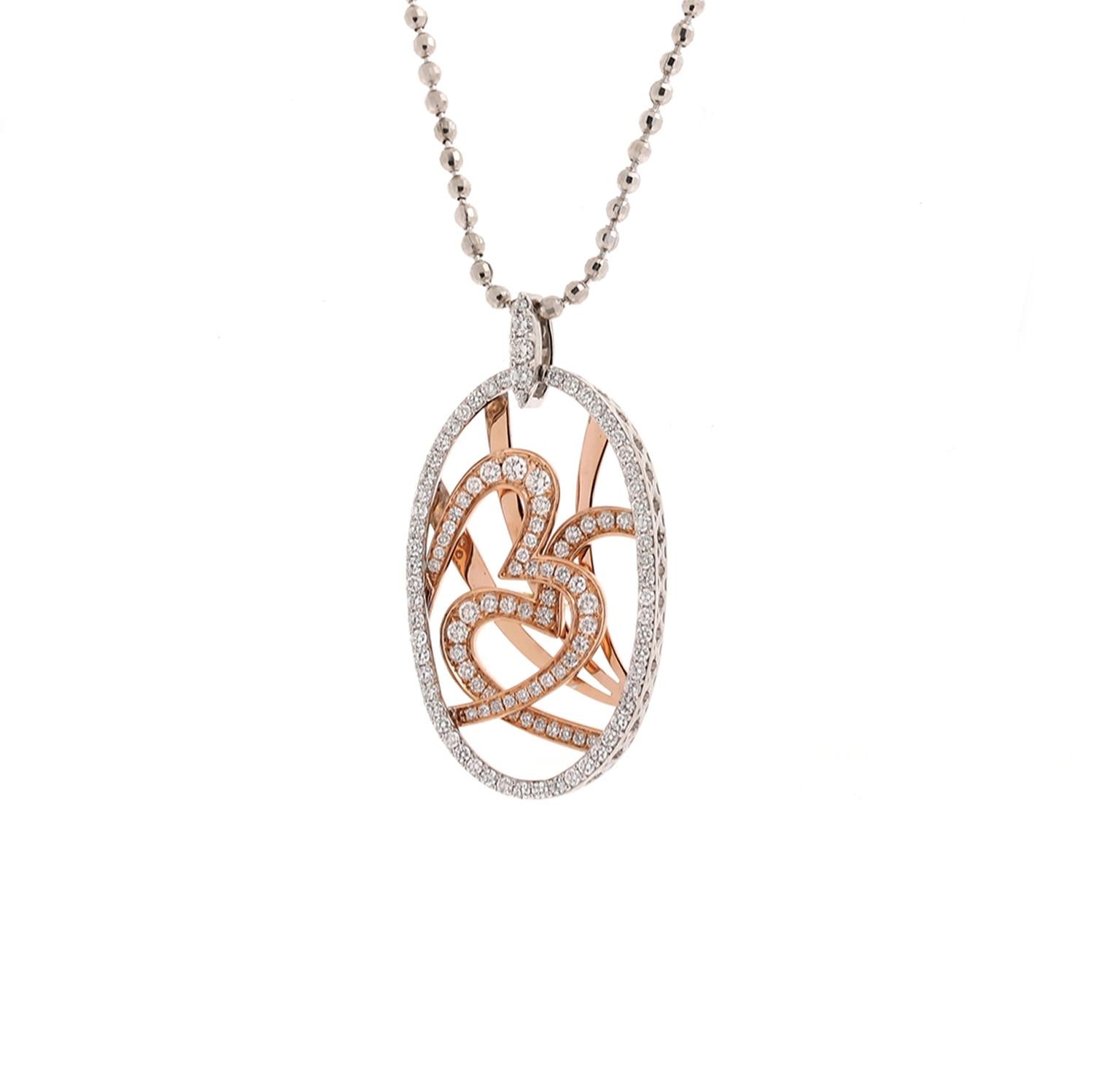 14K Two-Tone Gold 1.75ctw Diamond Oval Intertwined Heart Pendant Necklace 15"
