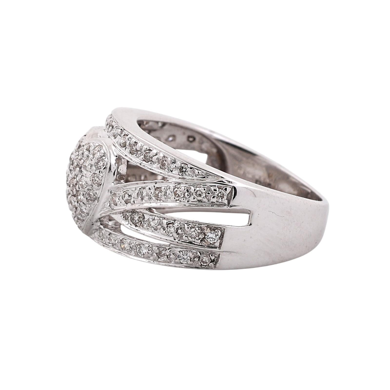 14K White Gold Diamond Pave Heart Cluster Ring Multi-Row Band 0.60CTW Sz 6.25