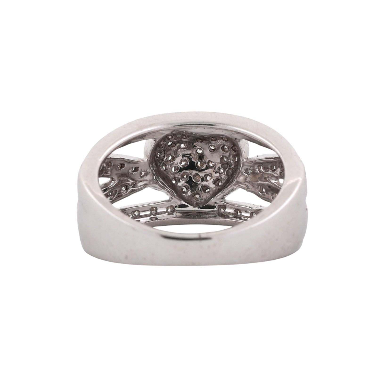 14K White Gold Diamond Pave Heart Cluster Ring Multi-Row Band 0.60CTW Sz 6.25