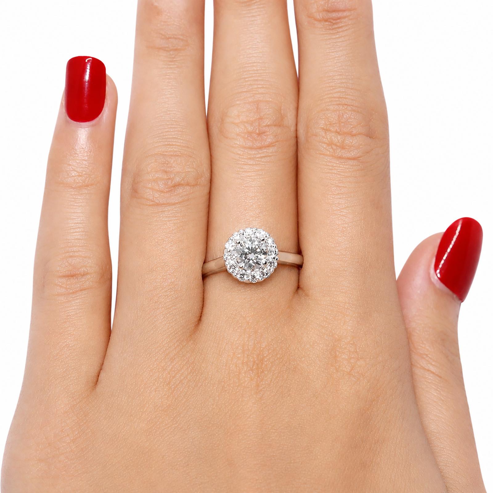 14K White Gold 0.80 CTW Natural Diamond Halo Engagement Ring Size 5.25