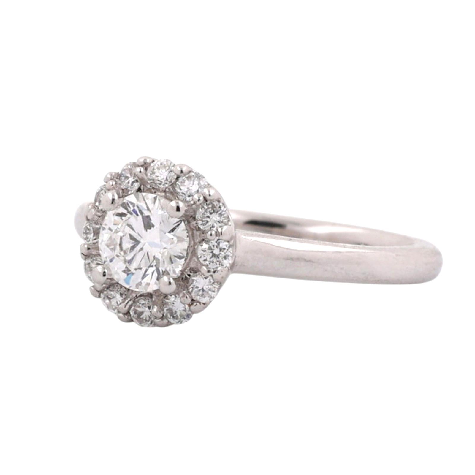 14K White Gold 0.80 CTW Natural Diamond Halo Engagement Ring Size 5.25