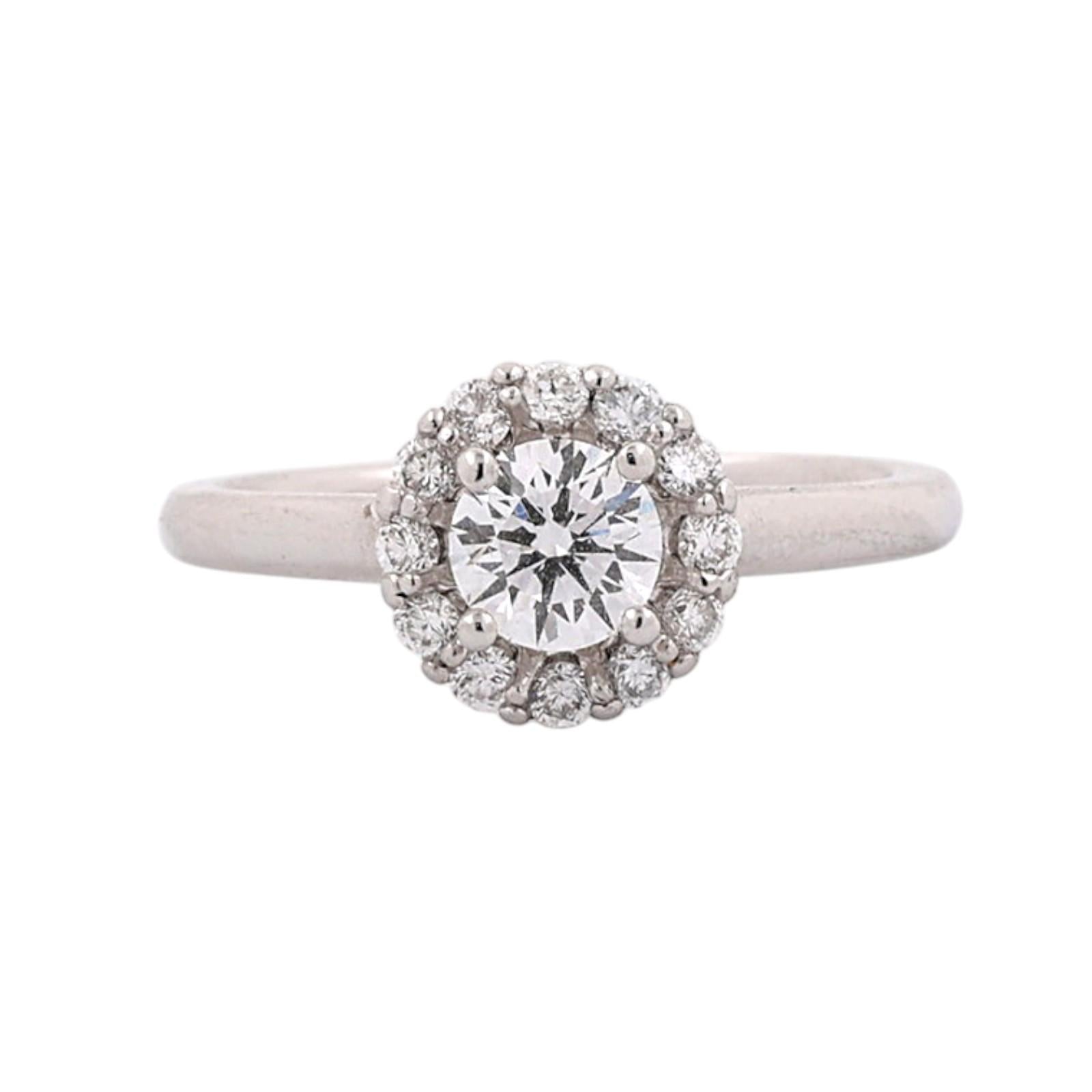 14K White Gold 0.80 CTW Natural Diamond Halo Engagement Ring Size 5.25